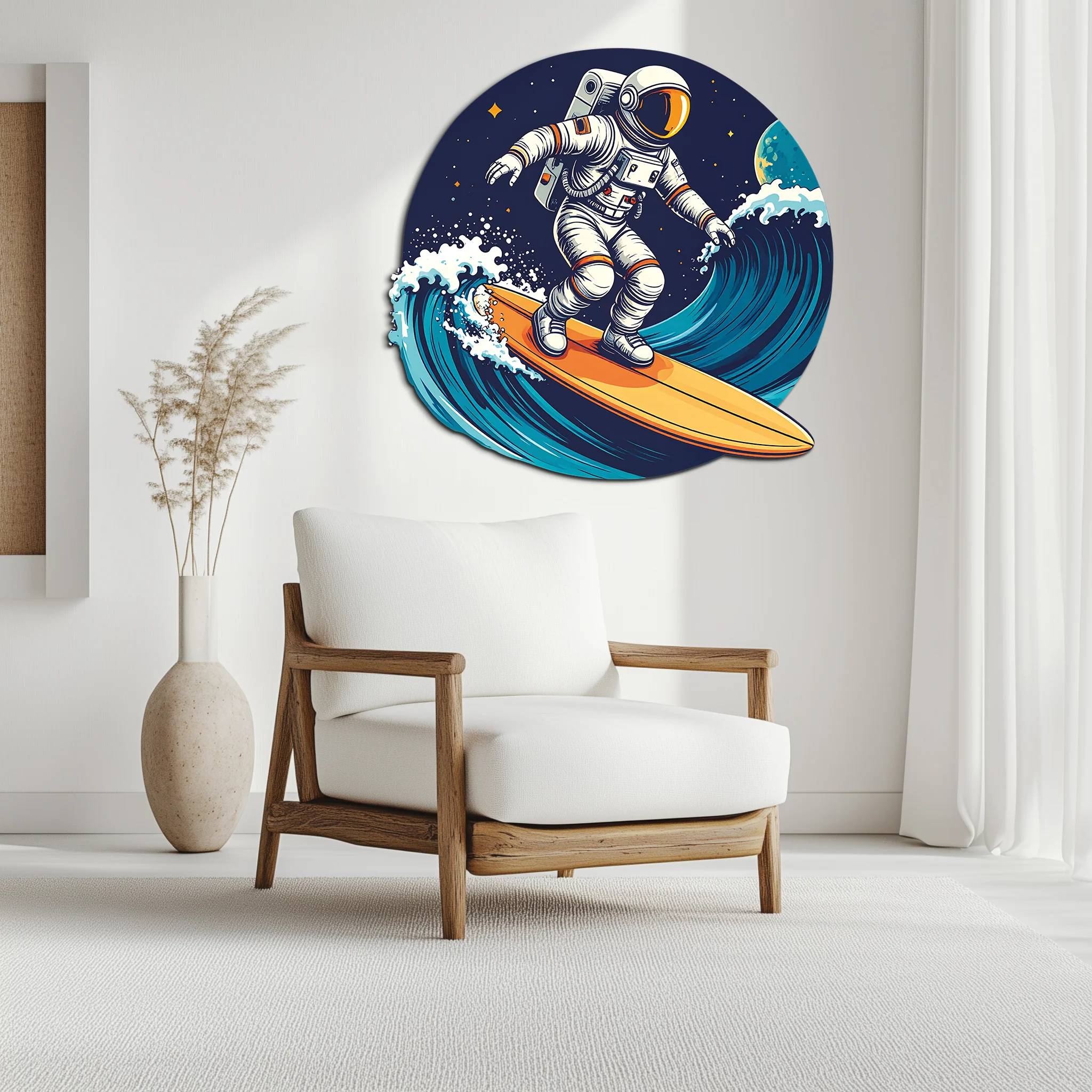 Astronaut Surfing Metal Wall Art – Space Wave UV Printed Decor-KAFUVM010 - Image 4