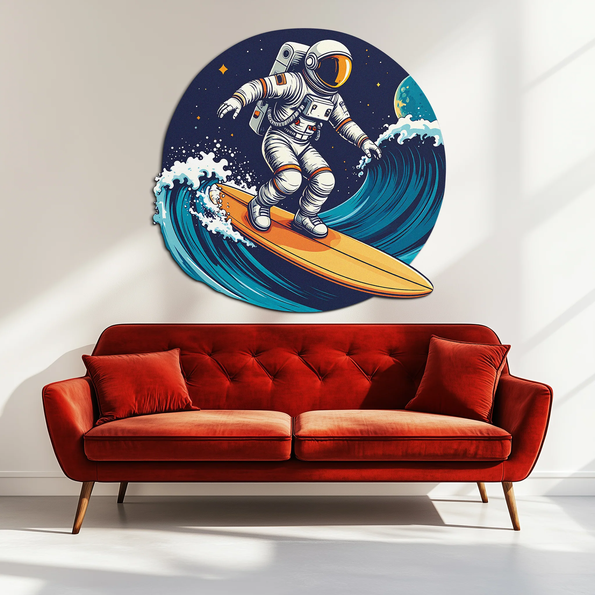 Astronaut Surfing Metal Wall Art – Space Wave UV Printed Decor-KAFUVM010 - Image 5