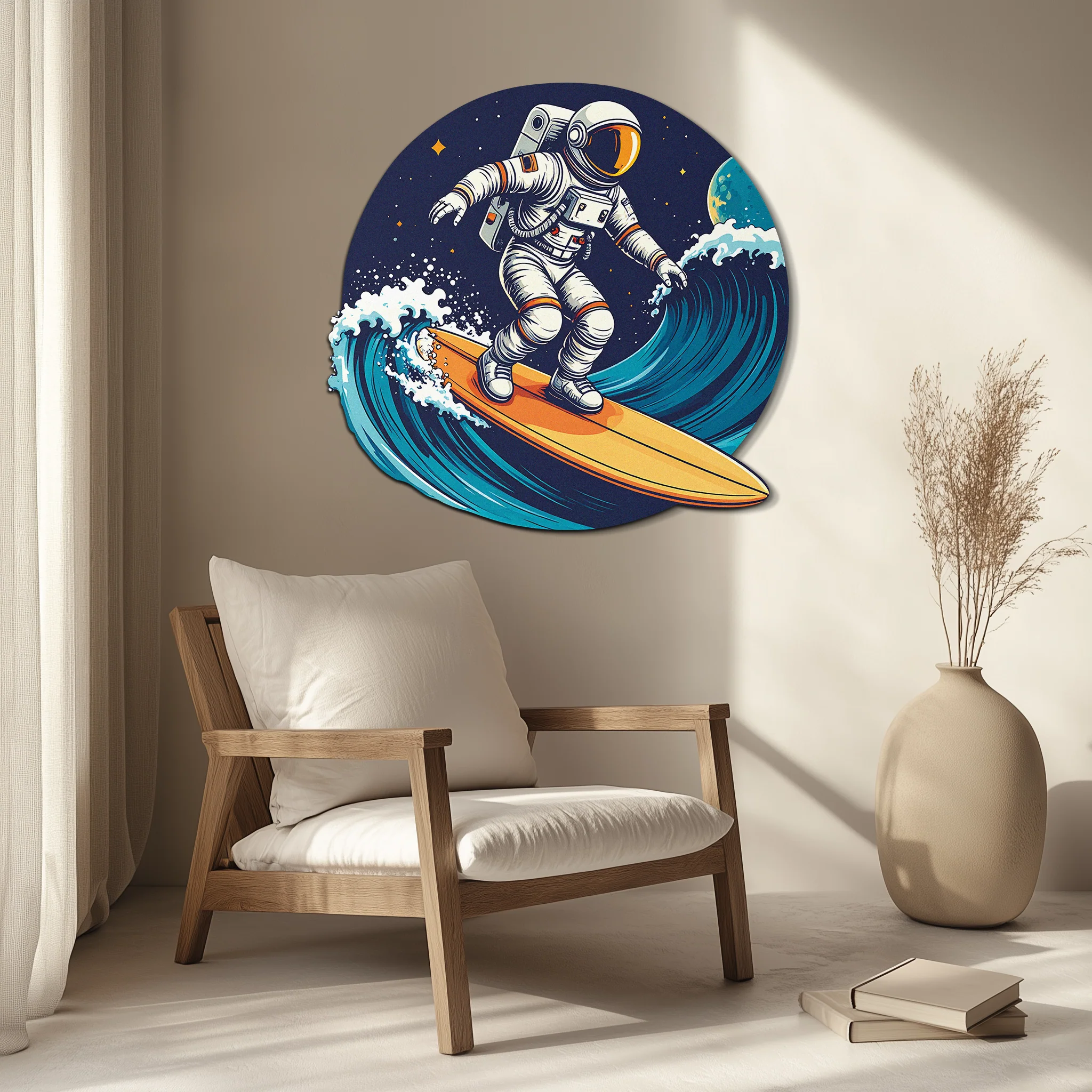 Astronaut Surfing Metal Wall Art – Space Wave UV Printed Decor-KAFUVM010 - Image 6