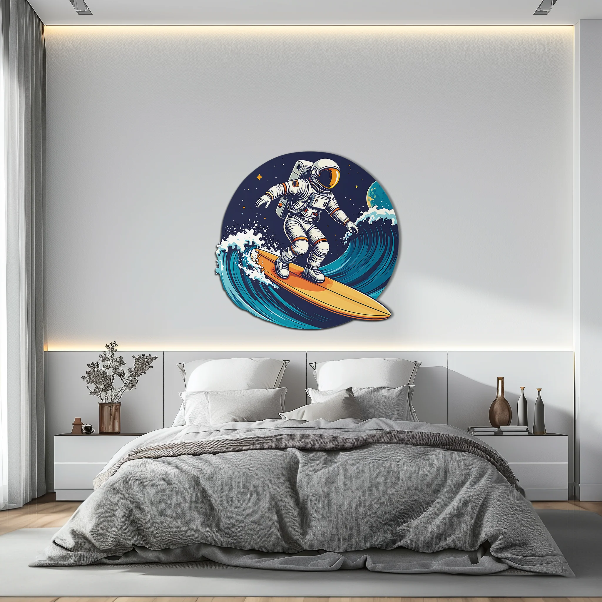 Astronaut Surfing Metal Wall Art – Space Wave UV Printed Decor-KAFUVM010 - Image 8