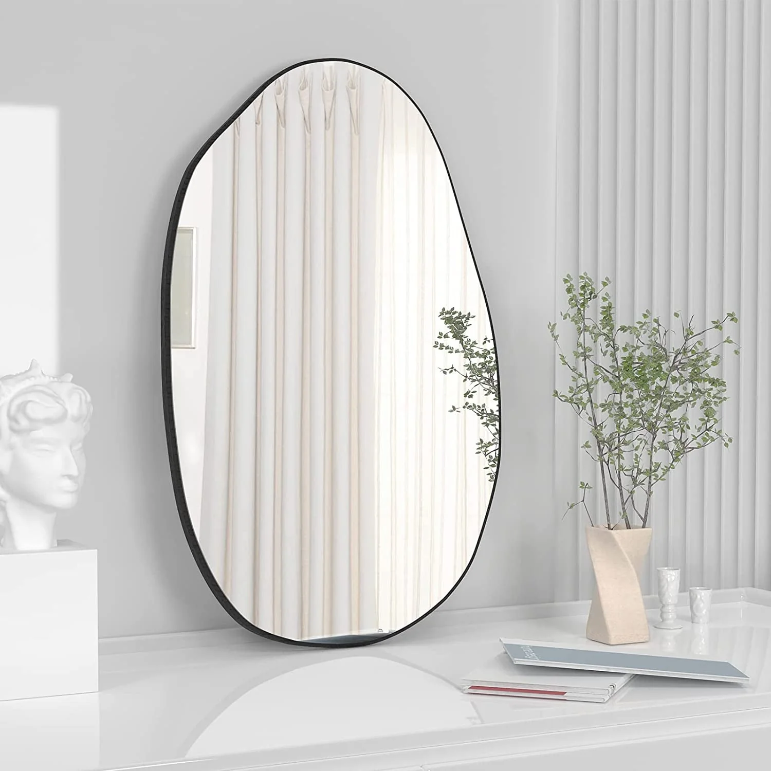 Asymmetrical Wood Framed Wall Mirror for Decoration - Image 2