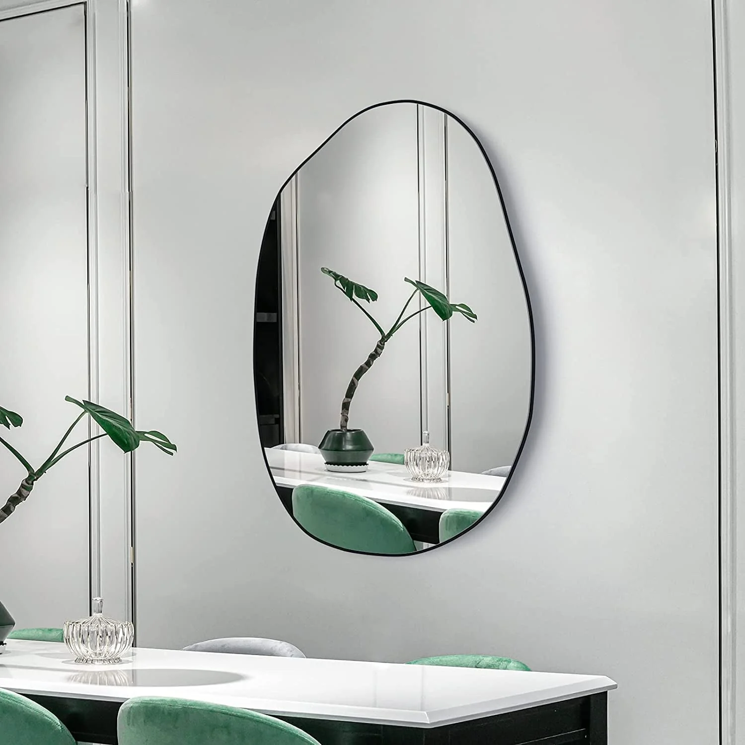 Asymmetrical Wood Framed Wall Mirror for Decoration - Image 3