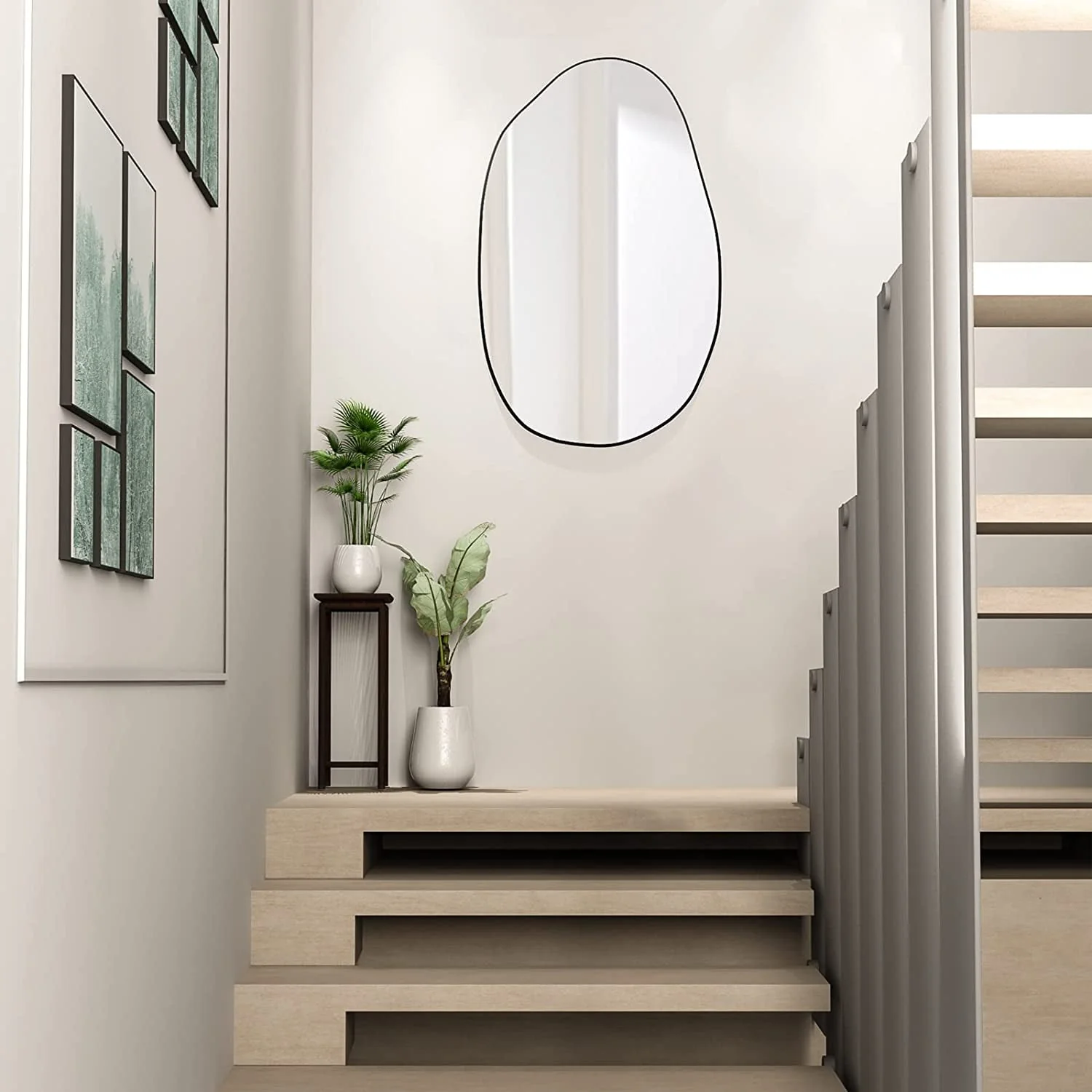Asymmetrical Wood Framed Wall Mirror for Decoration - Image 4