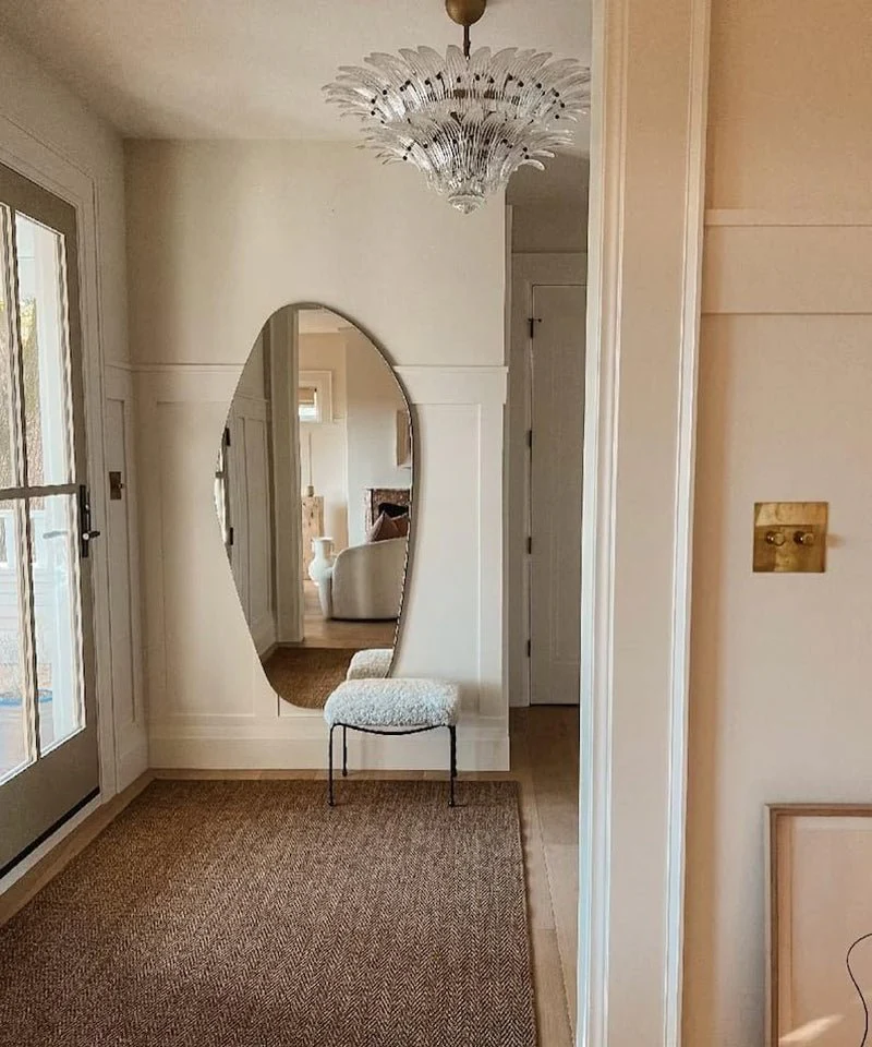 Asymmetrical Wooden Framed Wall Mirror - Modern Dressing Mirror for - Image 2