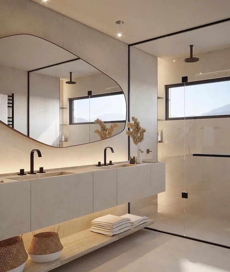 Asymmetrical Wooden Framed Wall Mirror - Modern Dressing Mirror for - Image 6