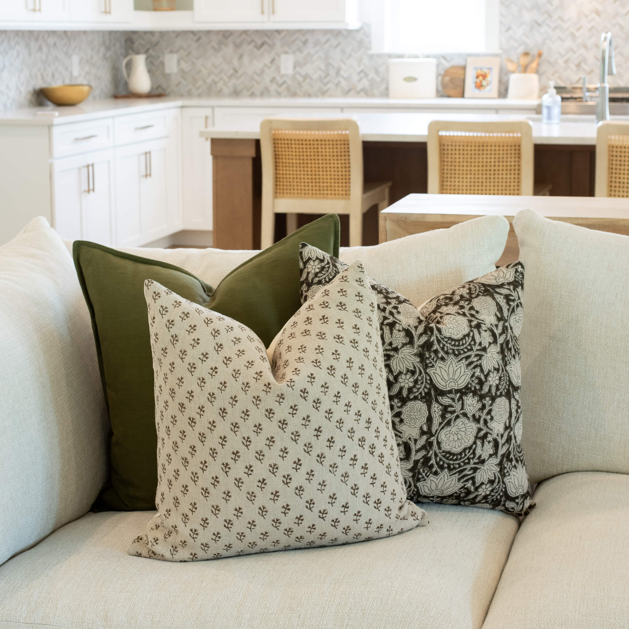 Auburn Floral Block Printed Pillow Cover | Brown - Image 3