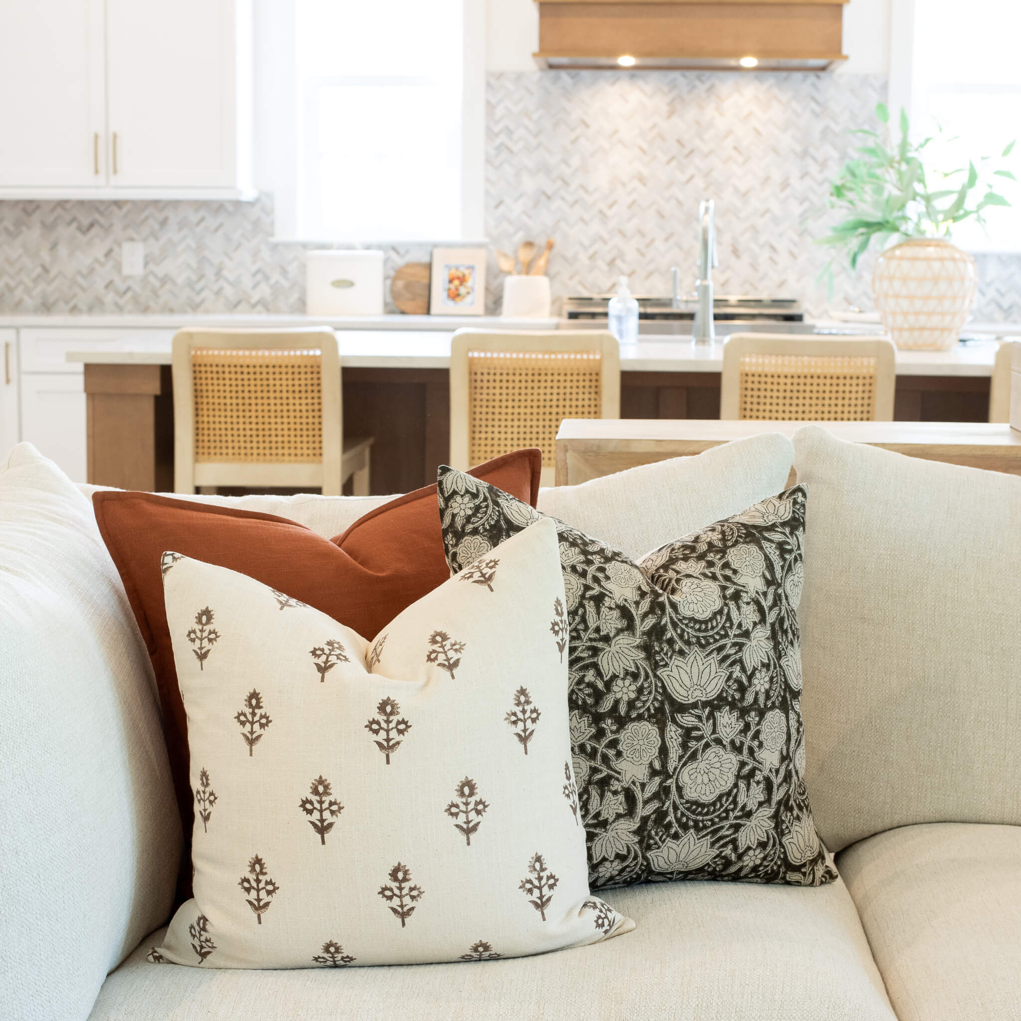 Auburn Floral Block Printed Pillow Cover | Brown - Image 4