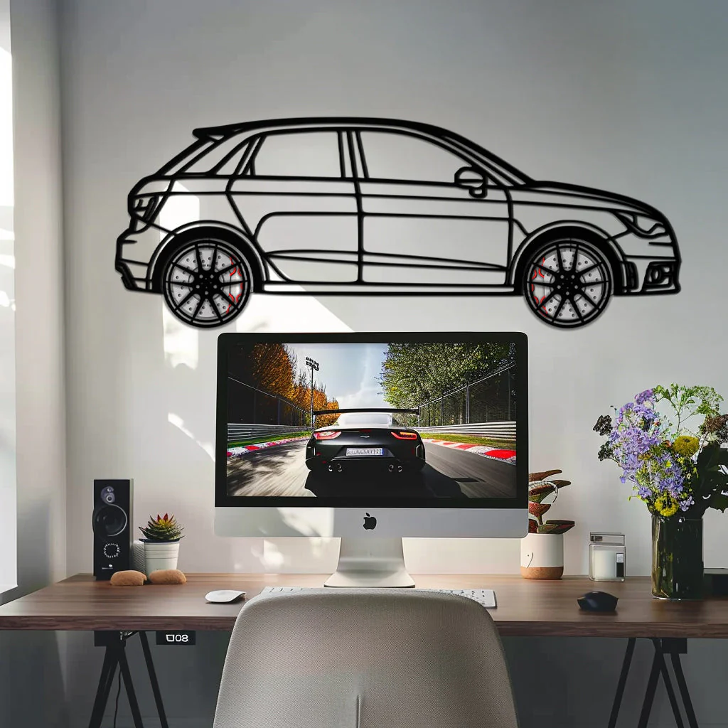 Audi A1 Metal Car Wall Art with Rotating Wheels - Handmade Car Silhouette Decor - Automotive Wall Art for Petrolheads-KAFMEKA094 - Image 6