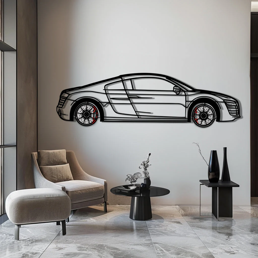 Audi R8 Metal Car Wall Art with Rotating Wheels - Exotic Supercar Silhouette Decor - Interactive Automotive Wall Art KAFMEKA096 - Image 2