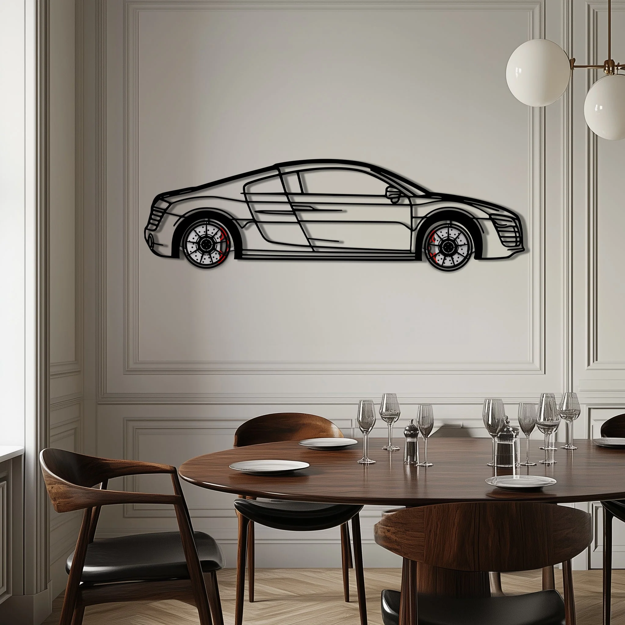Audi R8 Metal Car Wall Art with Rotating Wheels - Exotic Supercar Silhouette Decor - Interactive Automotive Wall Art KAFMEKA096 - Image 3