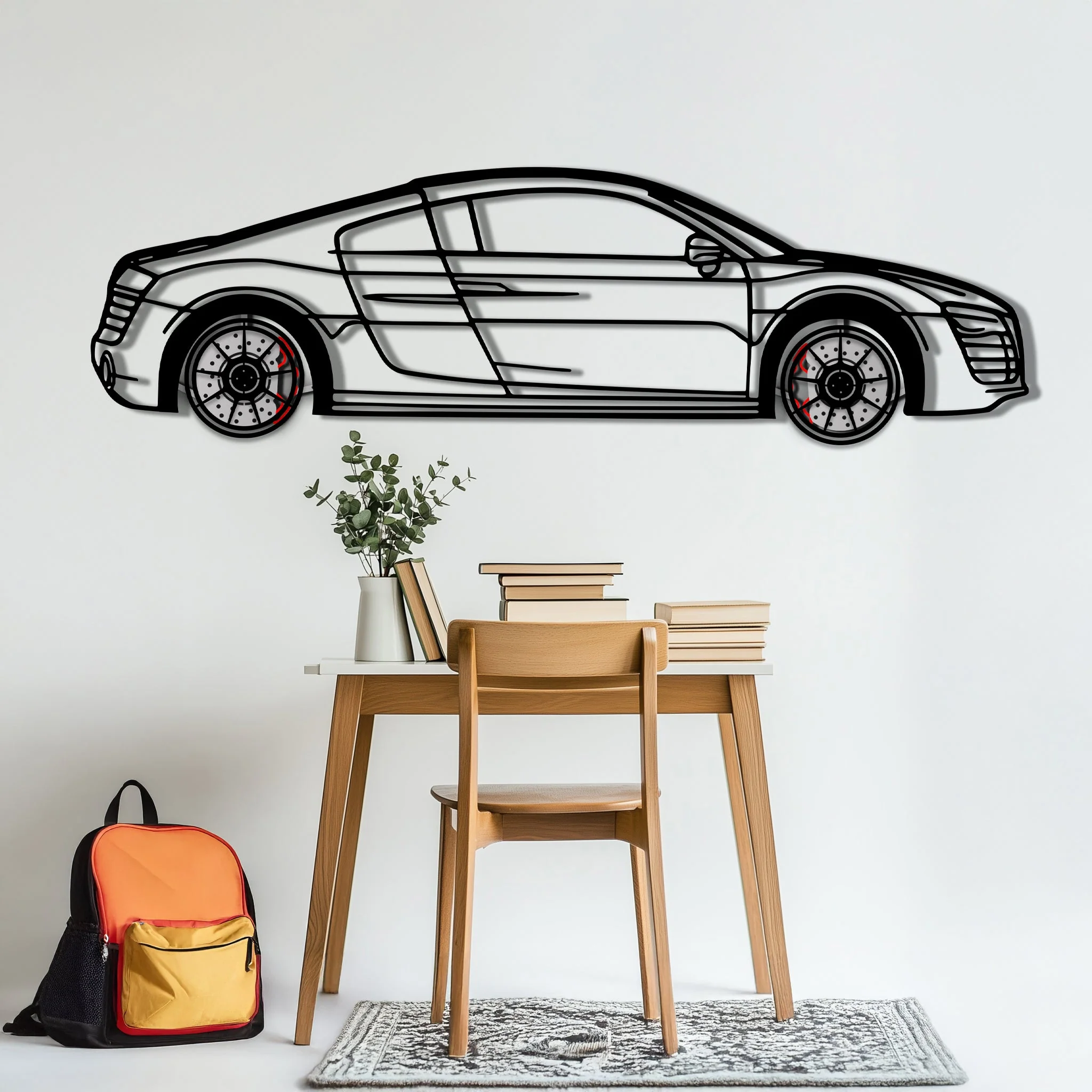 Audi R8 Metal Car Wall Art with Rotating Wheels - Exotic Supercar Silhouette Decor - Interactive Automotive Wall Art KAFMEKA096 - Image 4
