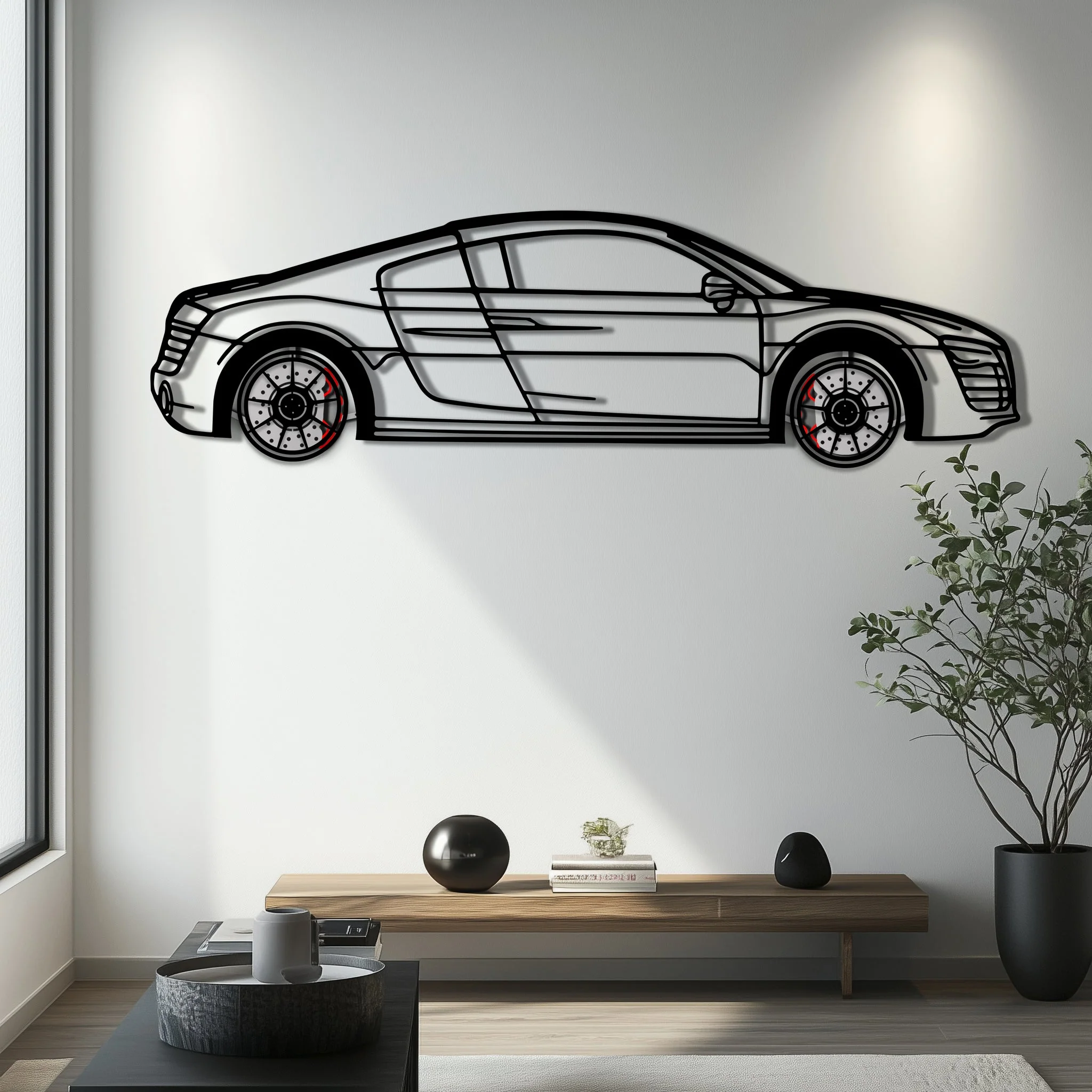 Audi R8 Metal Car Wall Art with Rotating Wheels - Exotic Supercar Silhouette Decor - Interactive Automotive Wall Art KAFMEKA096 - Image 5
