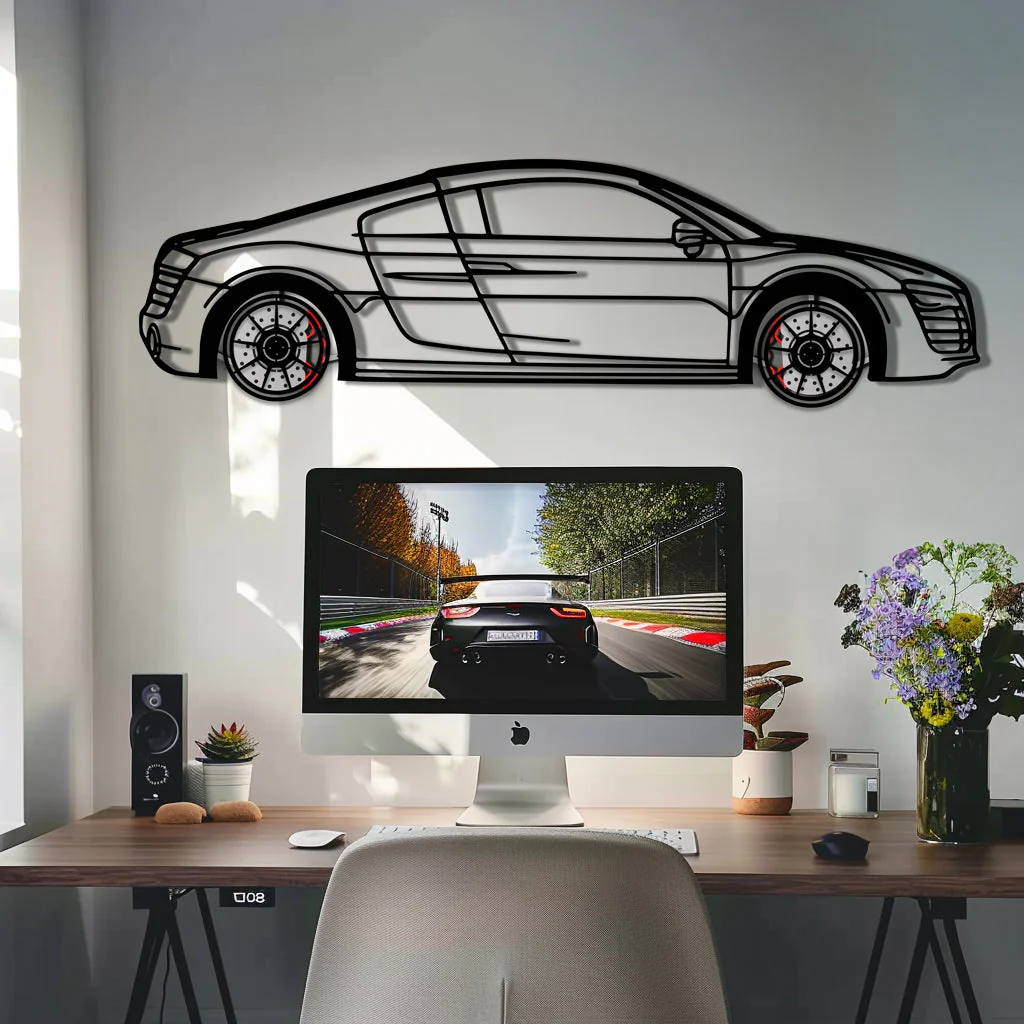 Audi R8 Metal Car Wall Art with Rotating Wheels - Exotic Supercar Silhouette Decor - Interactive Automotive Wall Art KAFMEKA096 - Image 7