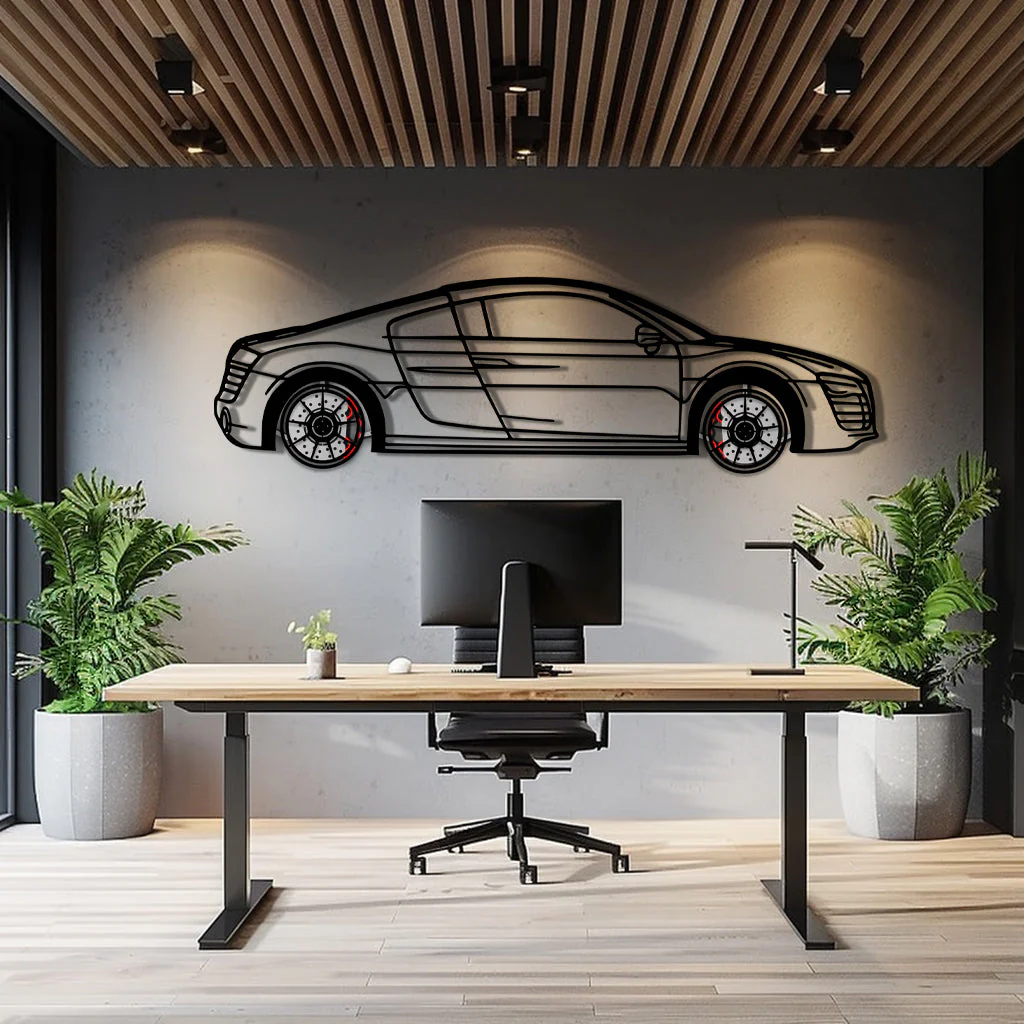 Audi R8 Metal Car Wall Art with Rotating Wheels - Exotic Supercar Silhouette Decor - Interactive Automotive Wall Art KAFMEKA096 - Image 8