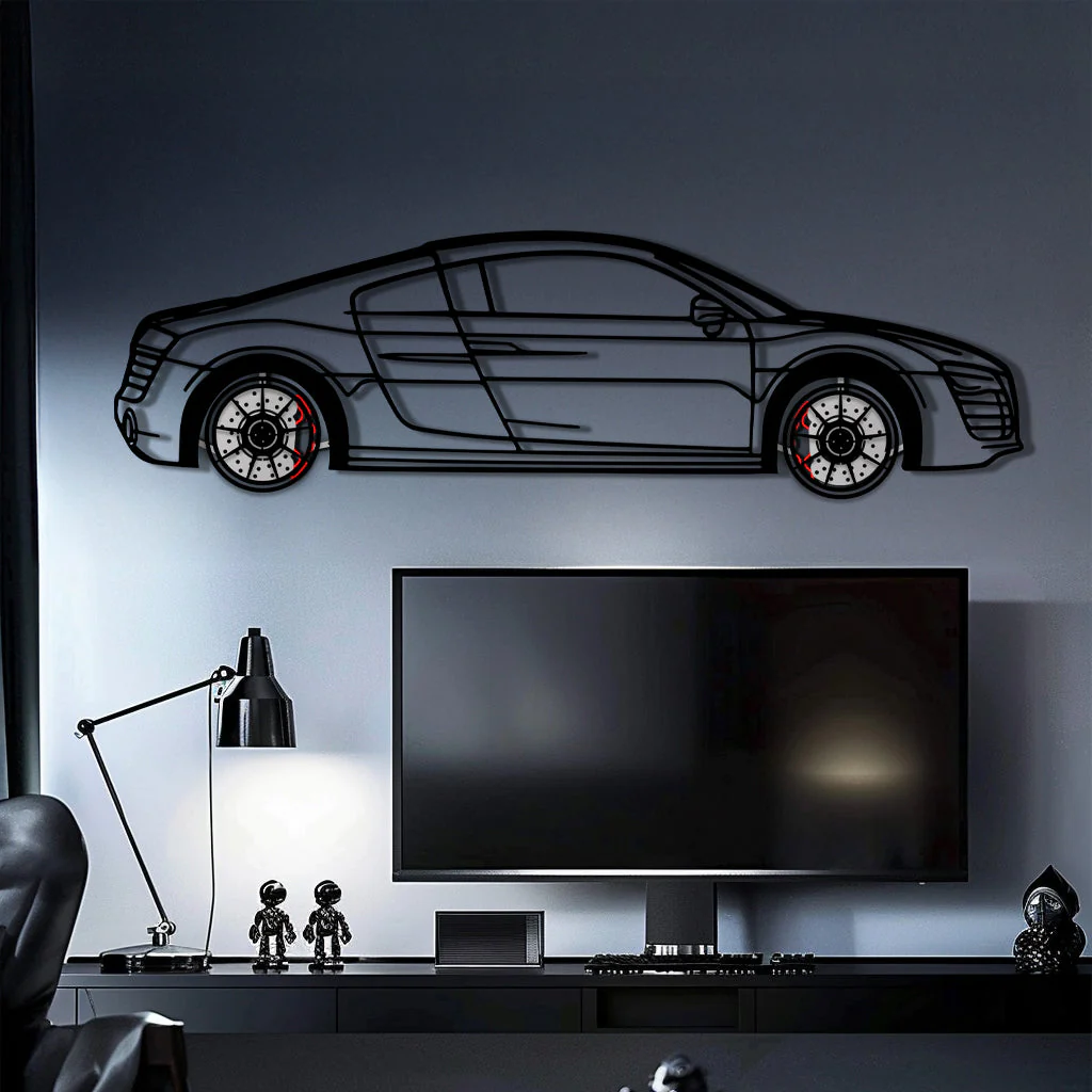 Audi R8 Metal Car Wall Art with Rotating Wheels - Exotic Supercar Silhouette Decor - Interactive Automotive Wall Art KAFMEKA096 - Image 9