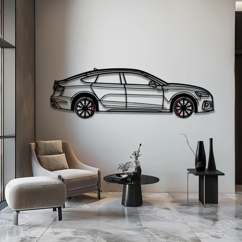 Audi RS5 Metal Car Wall Art with Rotating Wheels - Performance Sportback Silhouette Decor - Interactive Automotive Wall Art - KAFMEKA097 - Image 2