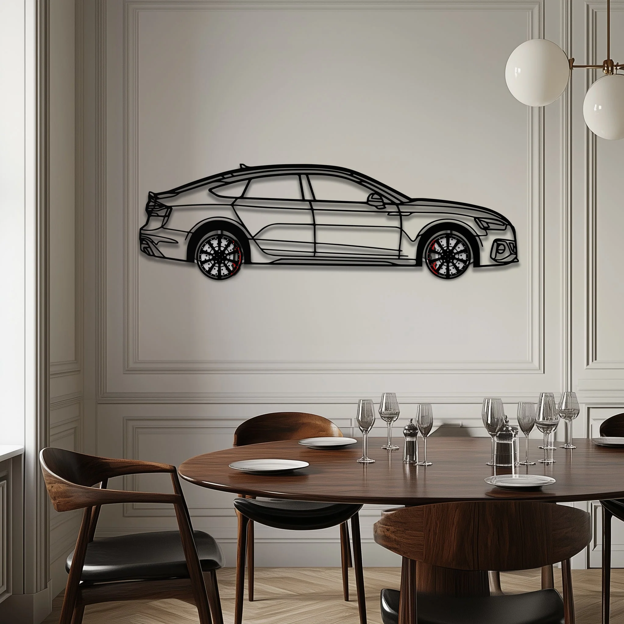 Audi RS5 Metal Car Wall Art with Rotating Wheels - Performance Sportback Silhouette Decor - Interactive Automotive Wall Art - KAFMEKA097 - Image 3