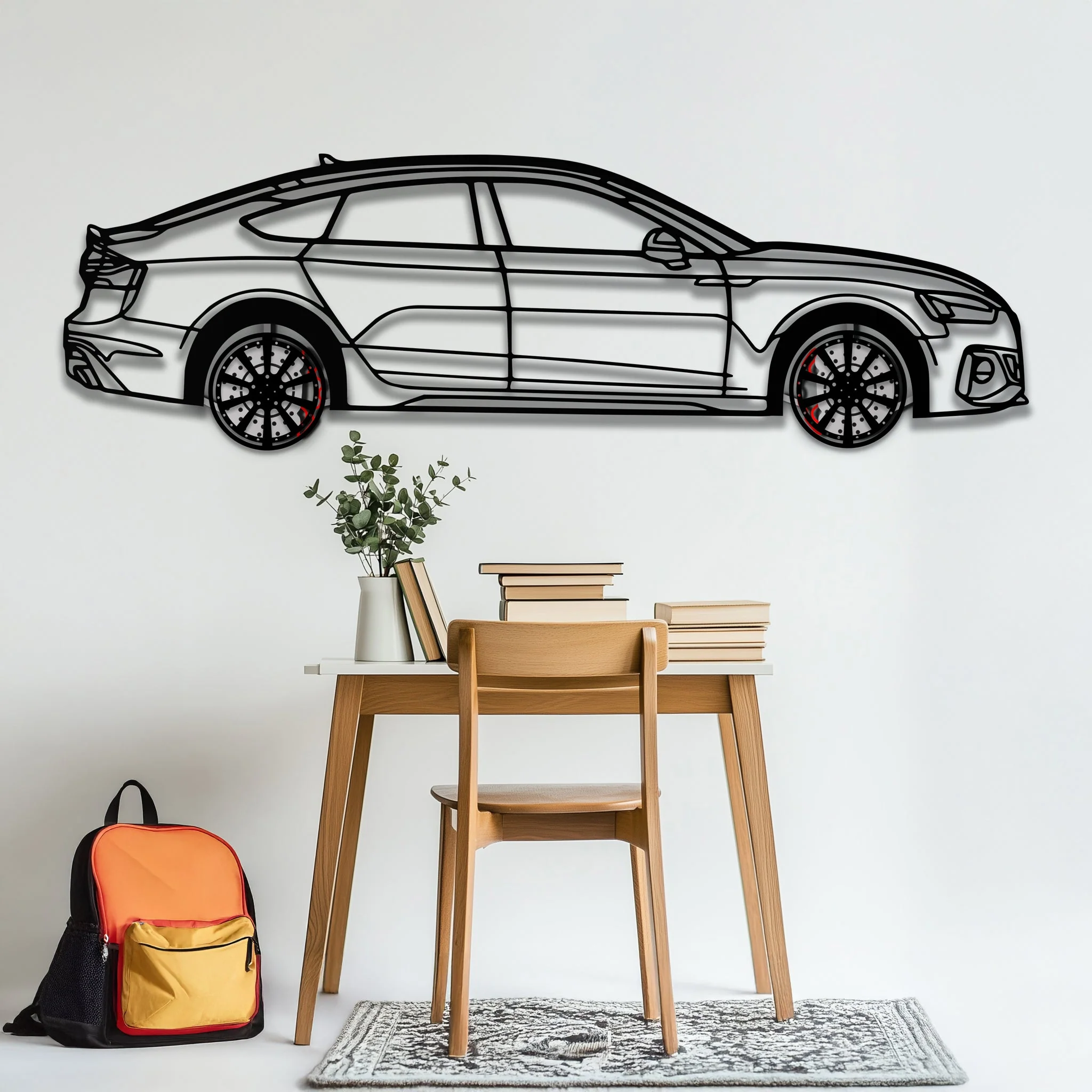 Audi RS5 Metal Car Wall Art with Rotating Wheels - Performance Sportback Silhouette Decor - Interactive Automotive Wall Art - KAFMEKA097 - Image 4