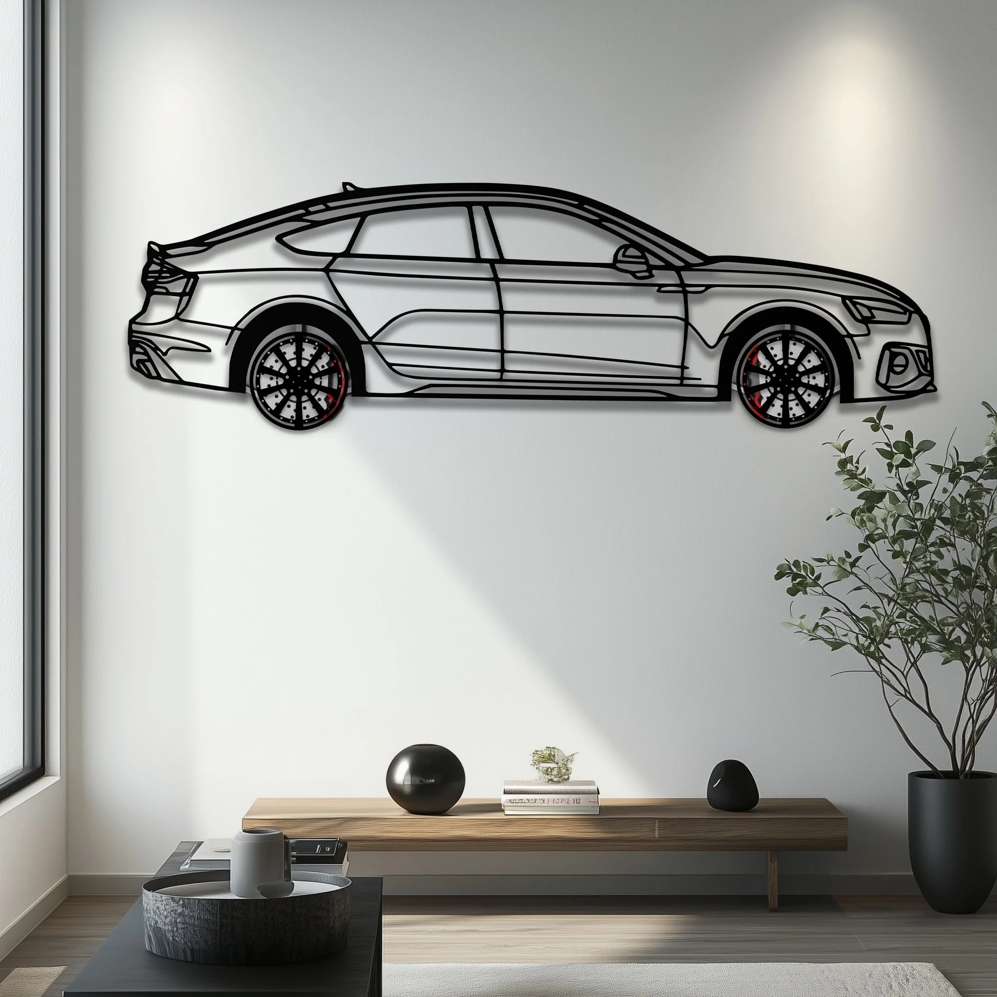 Audi RS5 Metal Car Wall Art with Rotating Wheels - Performance Sportback Silhouette Decor - Interactive Automotive Wall Art - KAFMEKA097 - Image 5