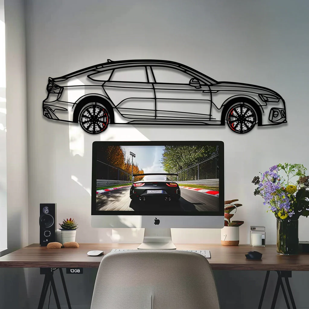 Audi RS5 Metal Car Wall Art with Rotating Wheels - Performance Sportback Silhouette Decor - Interactive Automotive Wall Art - KAFMEKA097 - Image 7
