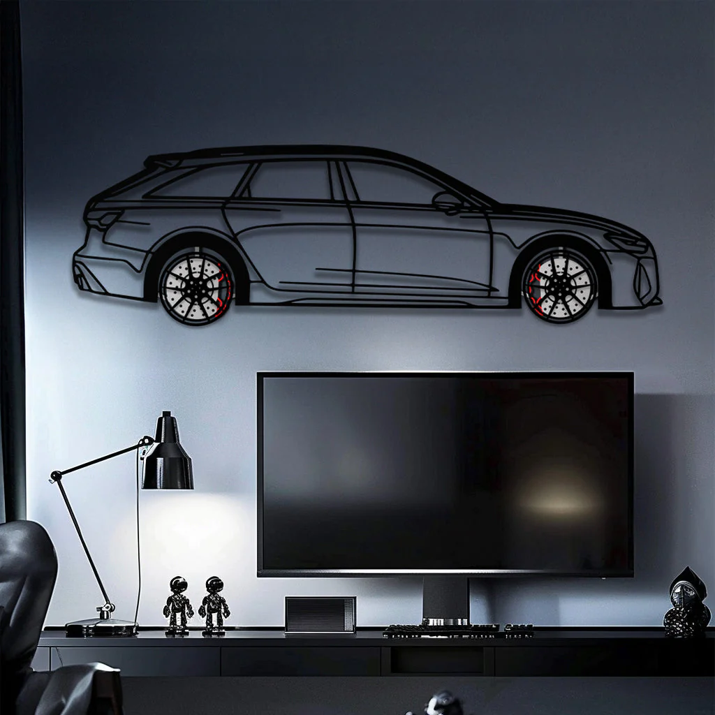 Audi RS6 Avant Metal Car Wall Art with Rotating Wheels - Super Wagon Silhouette Decor - Interactive Automotive Wall Art - KAFMEKA098 - Image 10