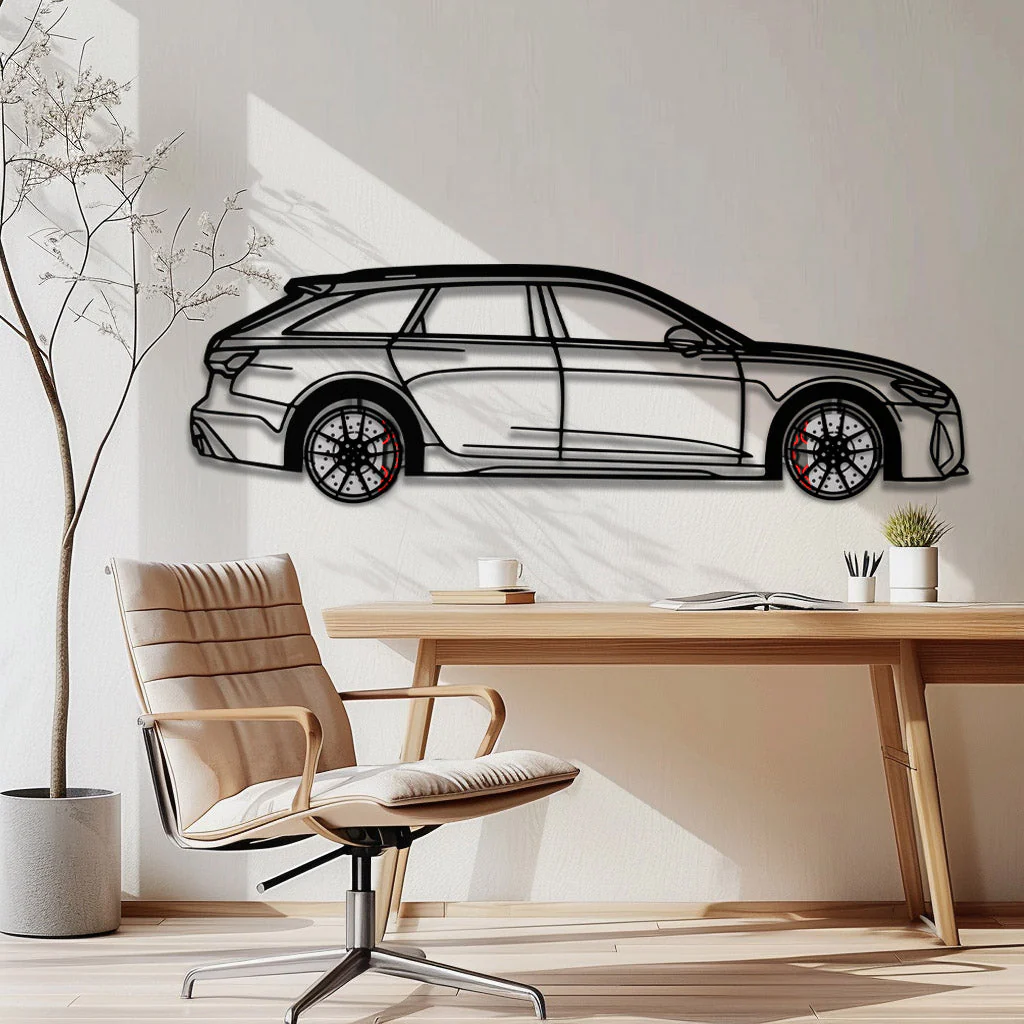 Audi RS6 Avant Metal Car Wall Art with Rotating Wheels - Super Wagon Silhouette Decor - Interactive Automotive Wall Art - KAFMEKA098 - Image 2