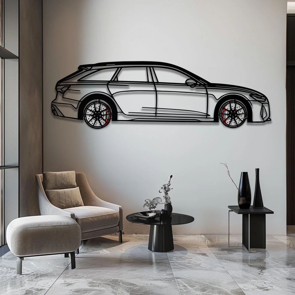 Audi RS6 Avant Metal Car Wall Art with Rotating Wheels - Super Wagon Silhouette Decor - Interactive Automotive Wall Art - KAFMEKA098 - Image 4