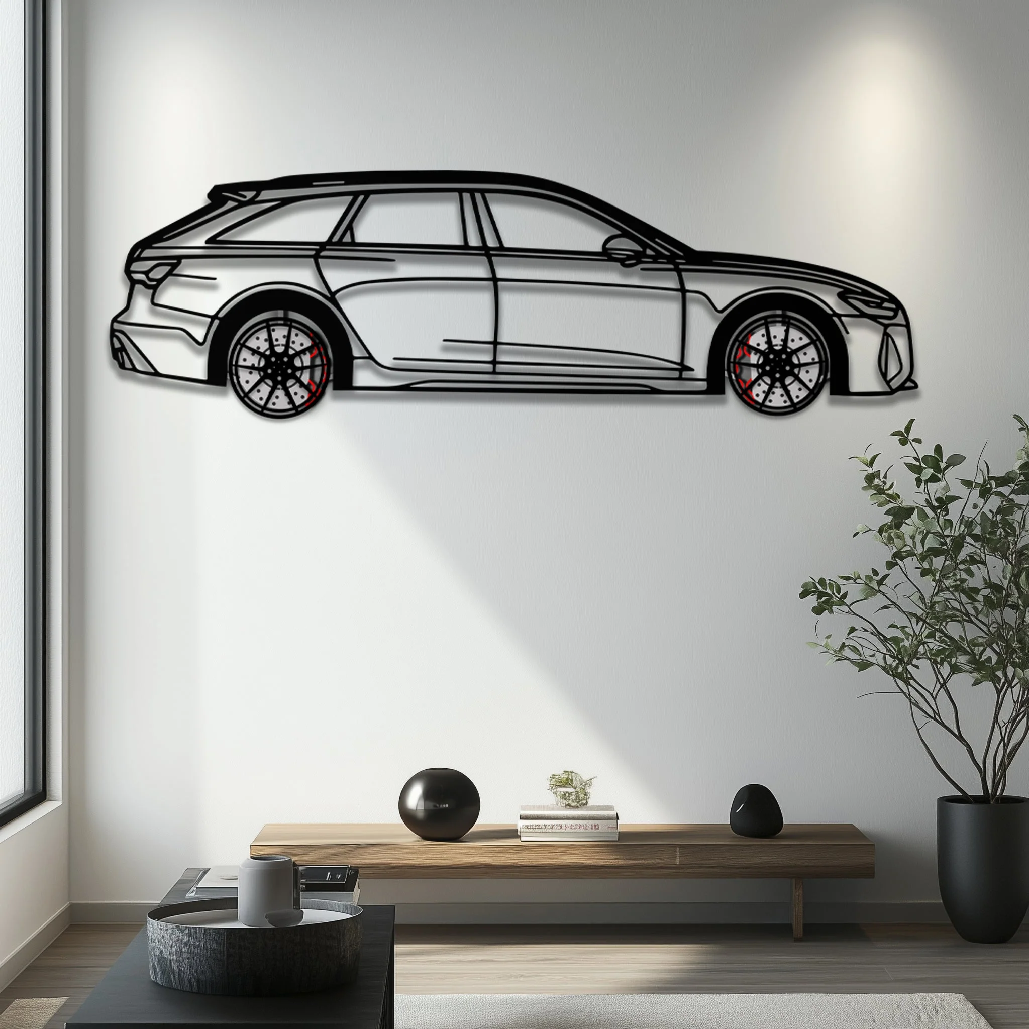 Audi RS6 Avant Metal Car Wall Art with Rotating Wheels - Super Wagon Silhouette Decor - Interactive Automotive Wall Art - KAFMEKA098 - Image 6