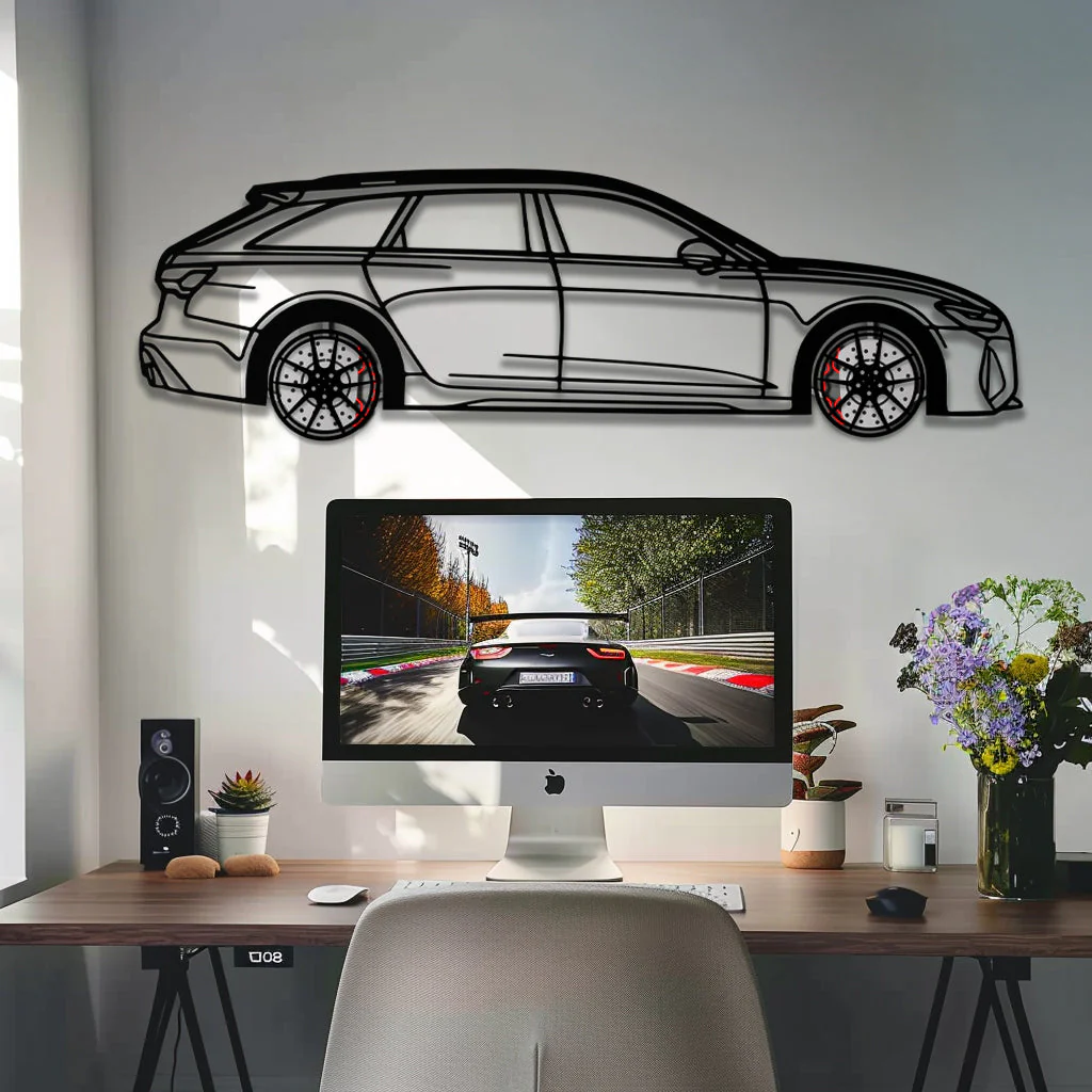 Audi RS6 Avant Metal Car Wall Art with Rotating Wheels - Super Wagon Silhouette Decor - Interactive Automotive Wall Art - KAFMEKA098 - Image 8