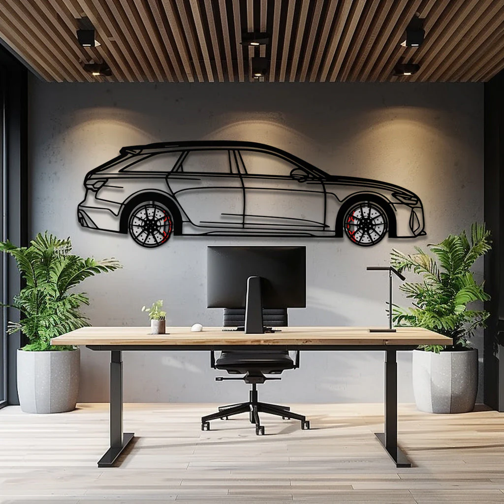 Audi RS6 Avant Metal Car Wall Art with Rotating Wheels - Super Wagon Silhouette Decor - Interactive Automotive Wall Art - KAFMEKA098 - Image 9