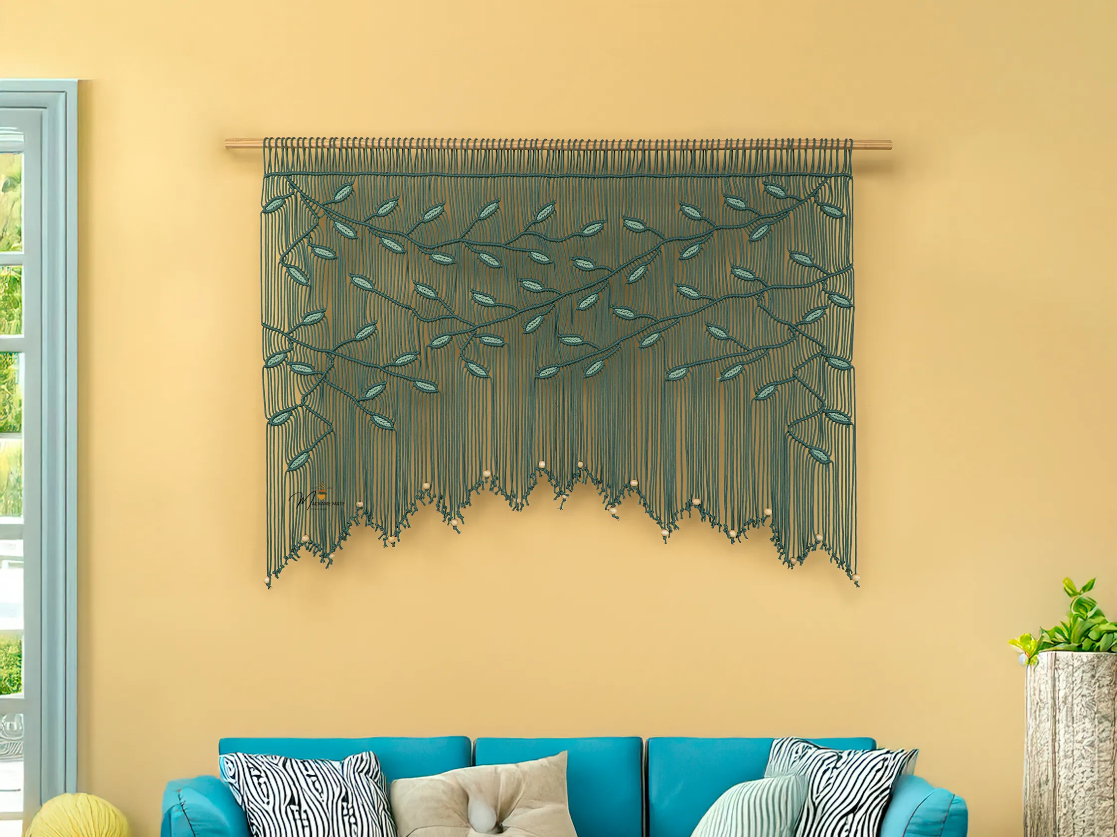 Aura Emerald Sage Macrame Window Curtain - Image 10