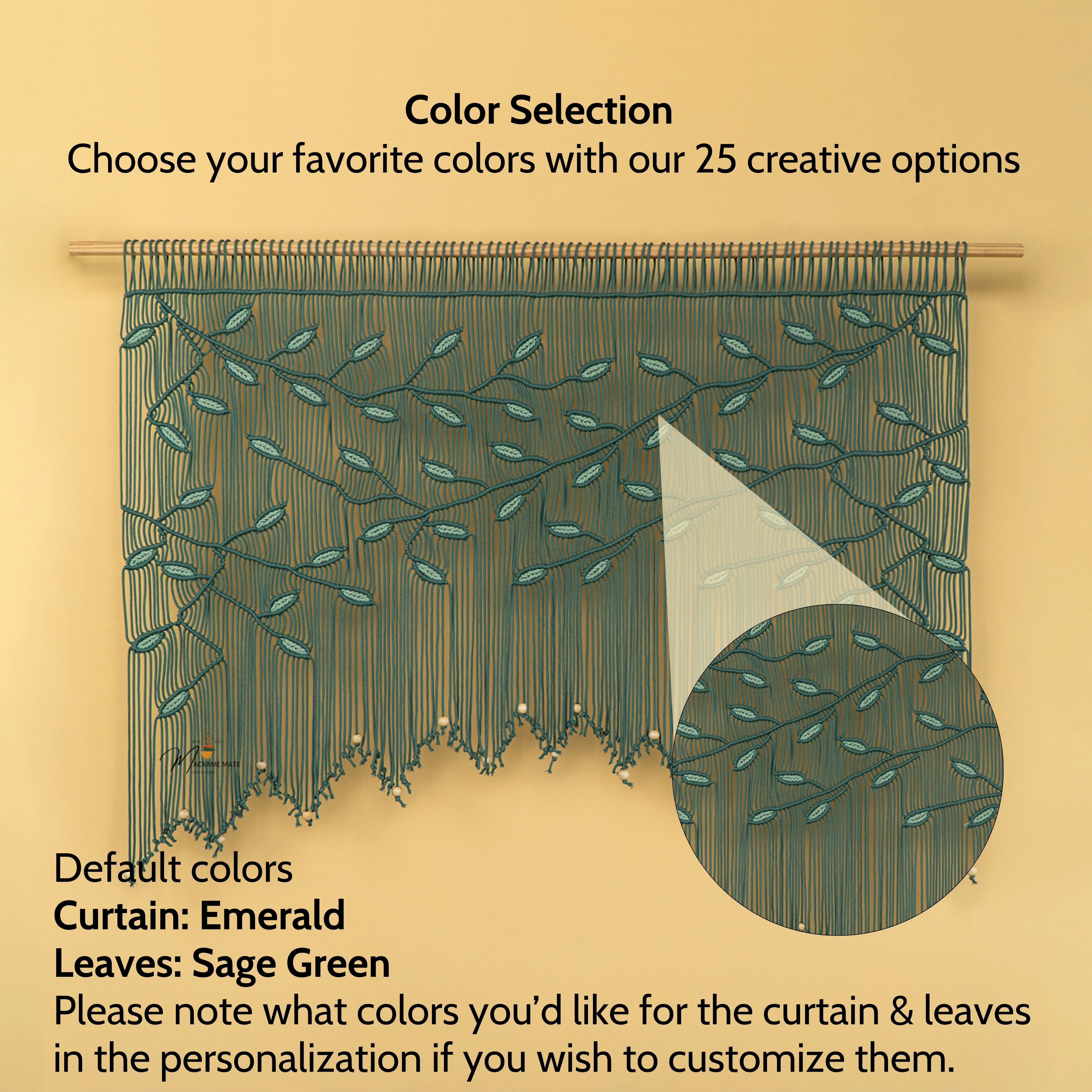 Aura Emerald Sage Macrame Window Curtain - Image 3