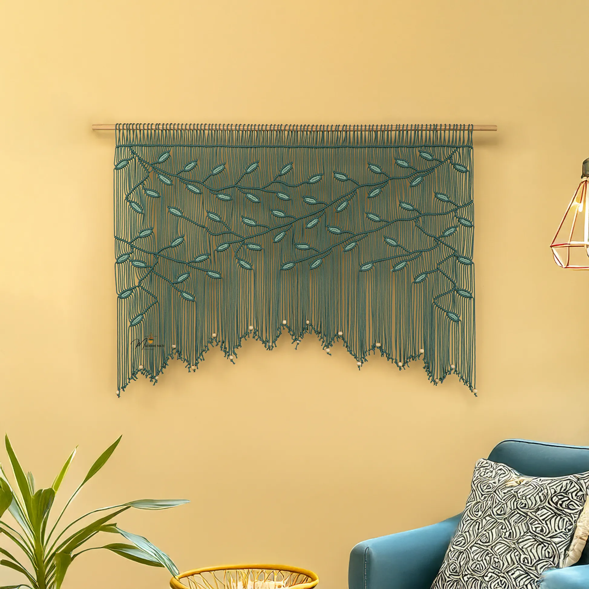 Aura Emerald Sage Macrame Window Curtain - Image 5