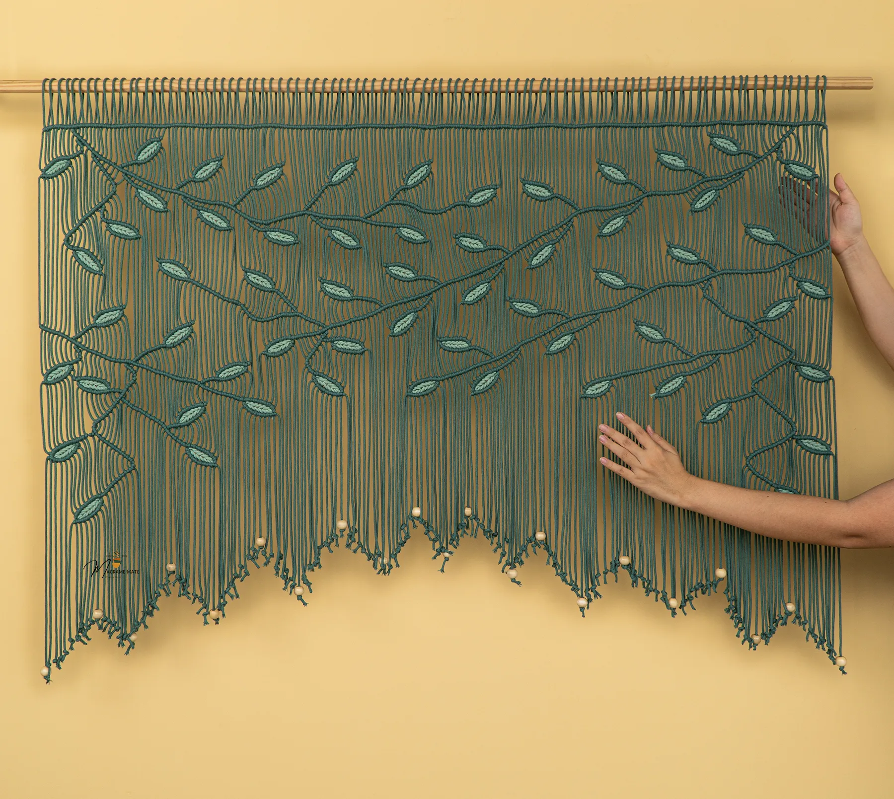 Aura Emerald Sage Macrame Window Curtain - Image 6