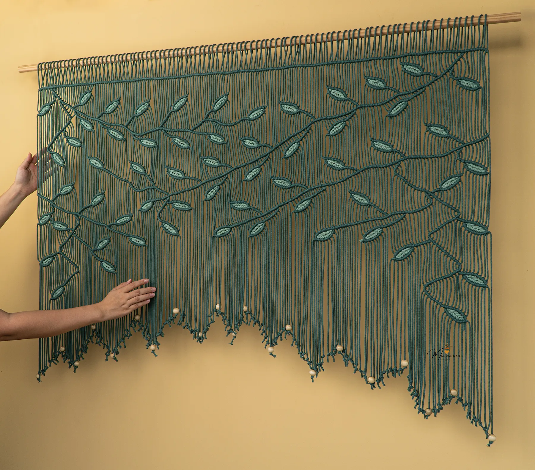 Aura Emerald Sage Macrame Window Curtain - Image 7