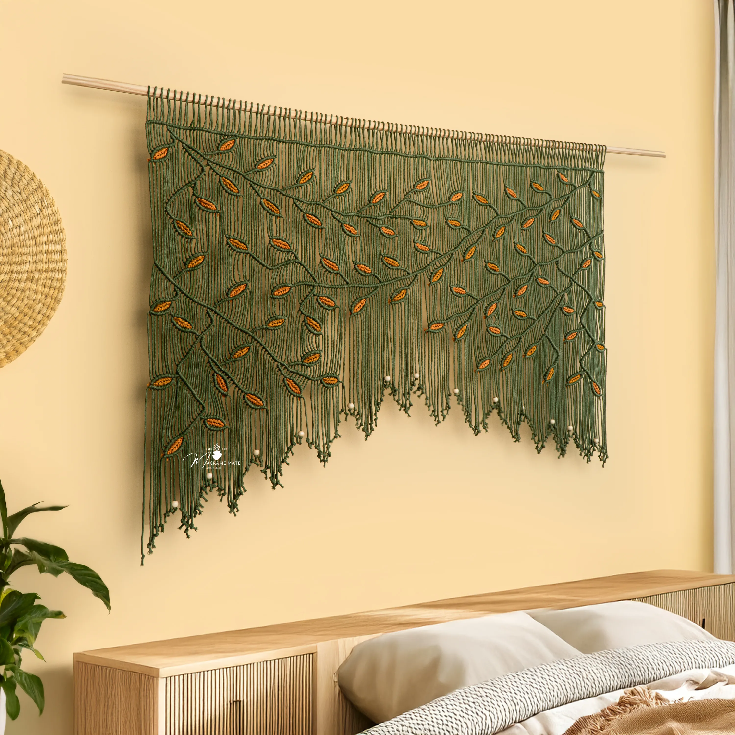 Aura Olive Mustard Macrame Window Curtain - Image 10