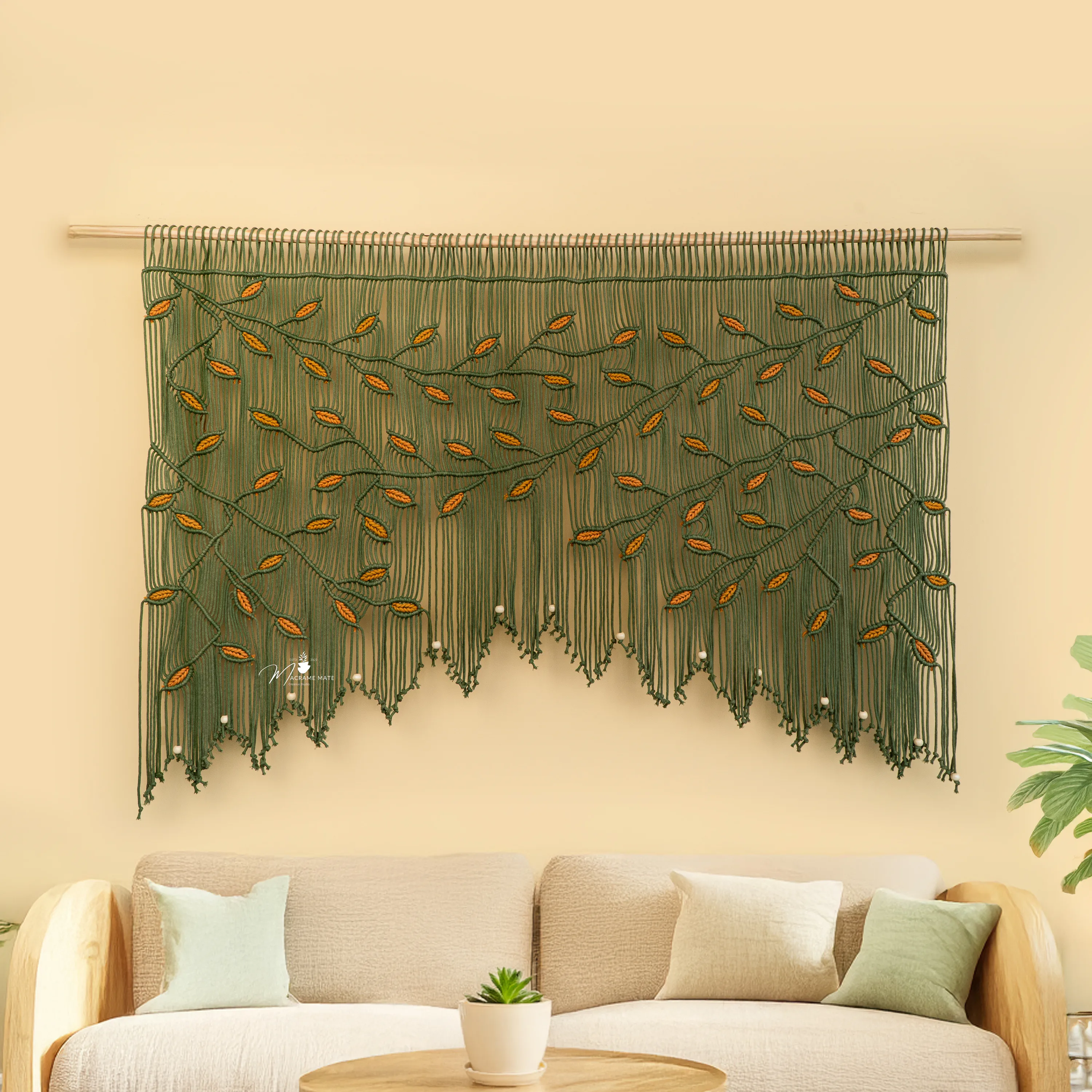 Aura Olive Mustard Macrame Window Curtain - Image 11