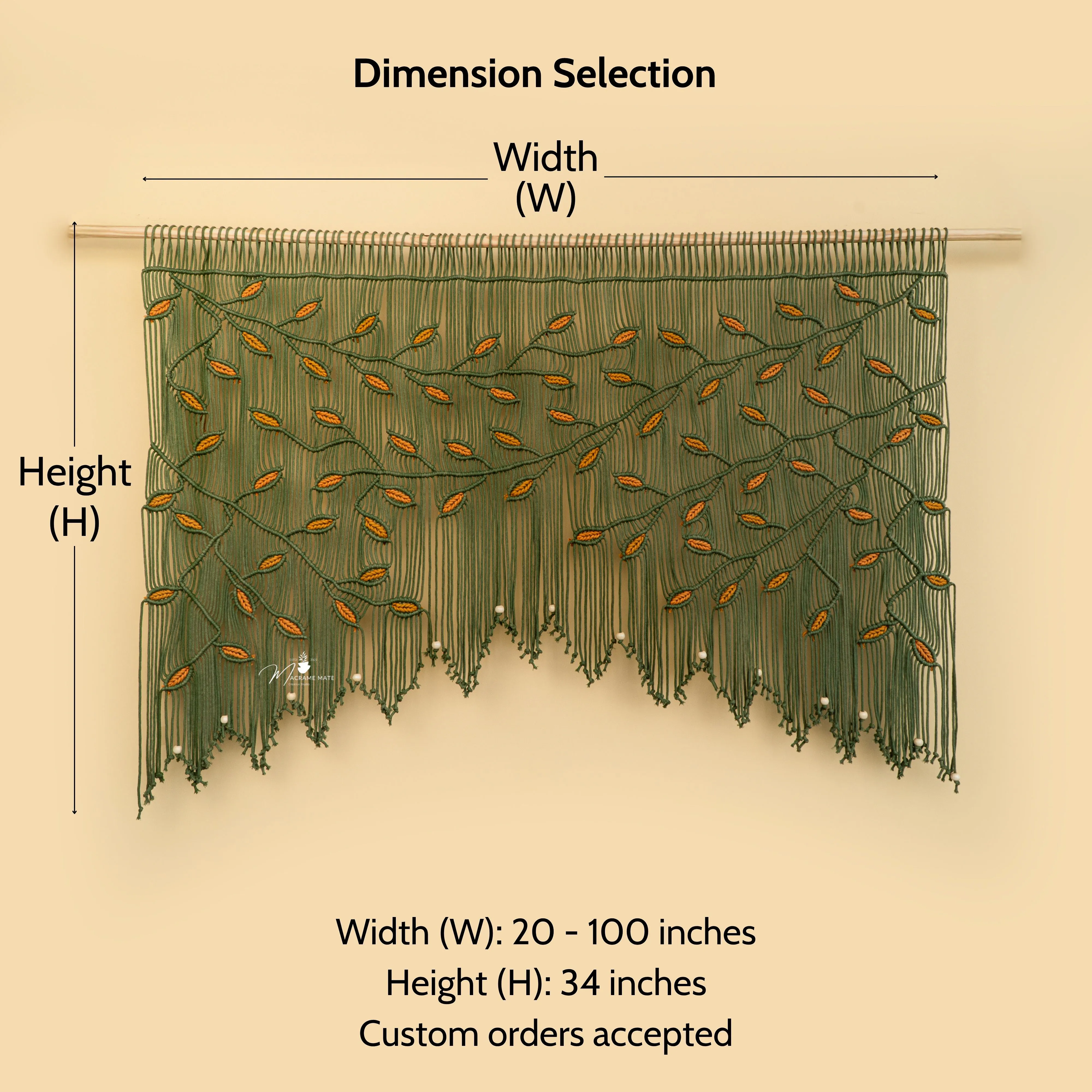 Aura Olive Mustard Macrame Window Curtain - Image 2