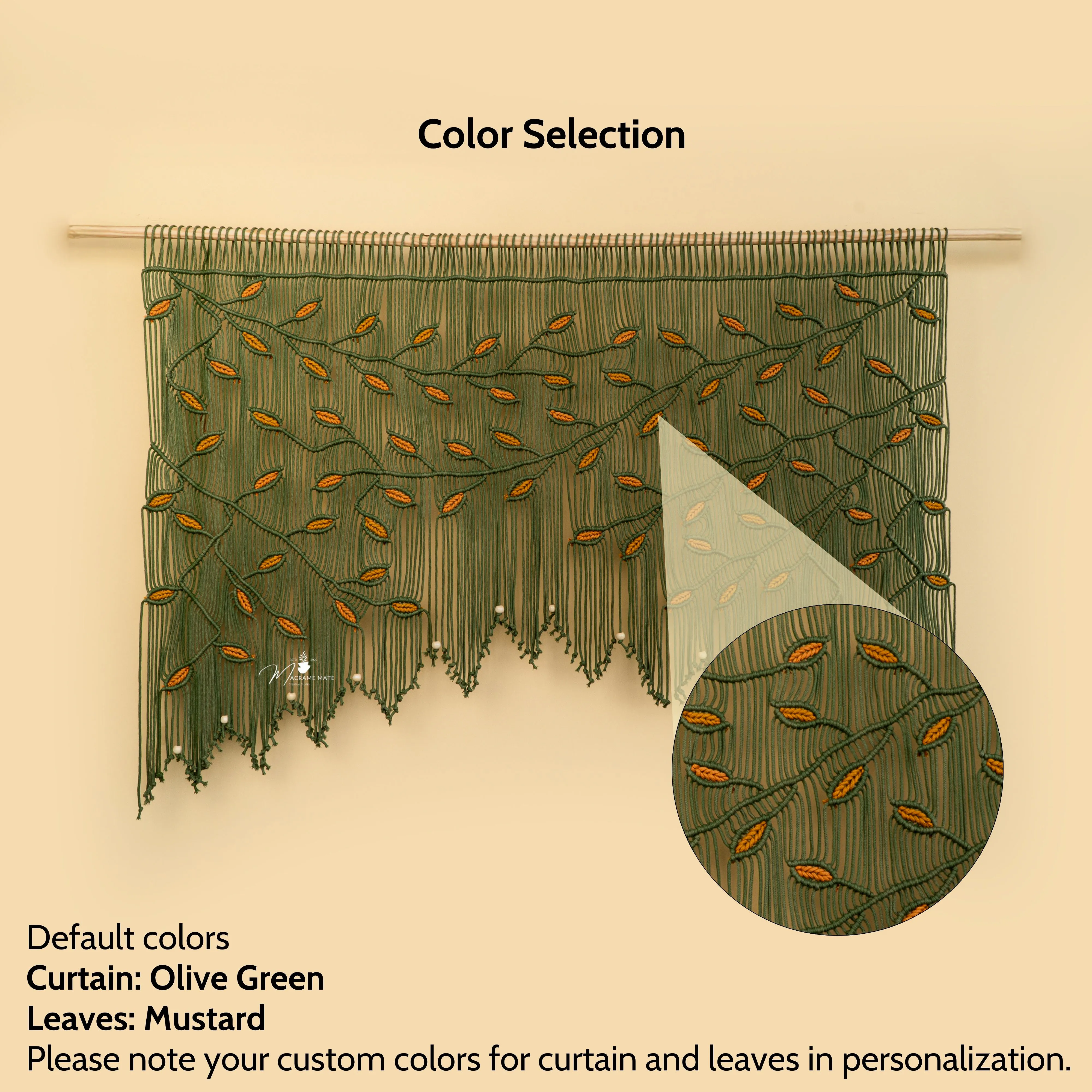 Aura Olive Mustard Macrame Window Curtain - Image 3