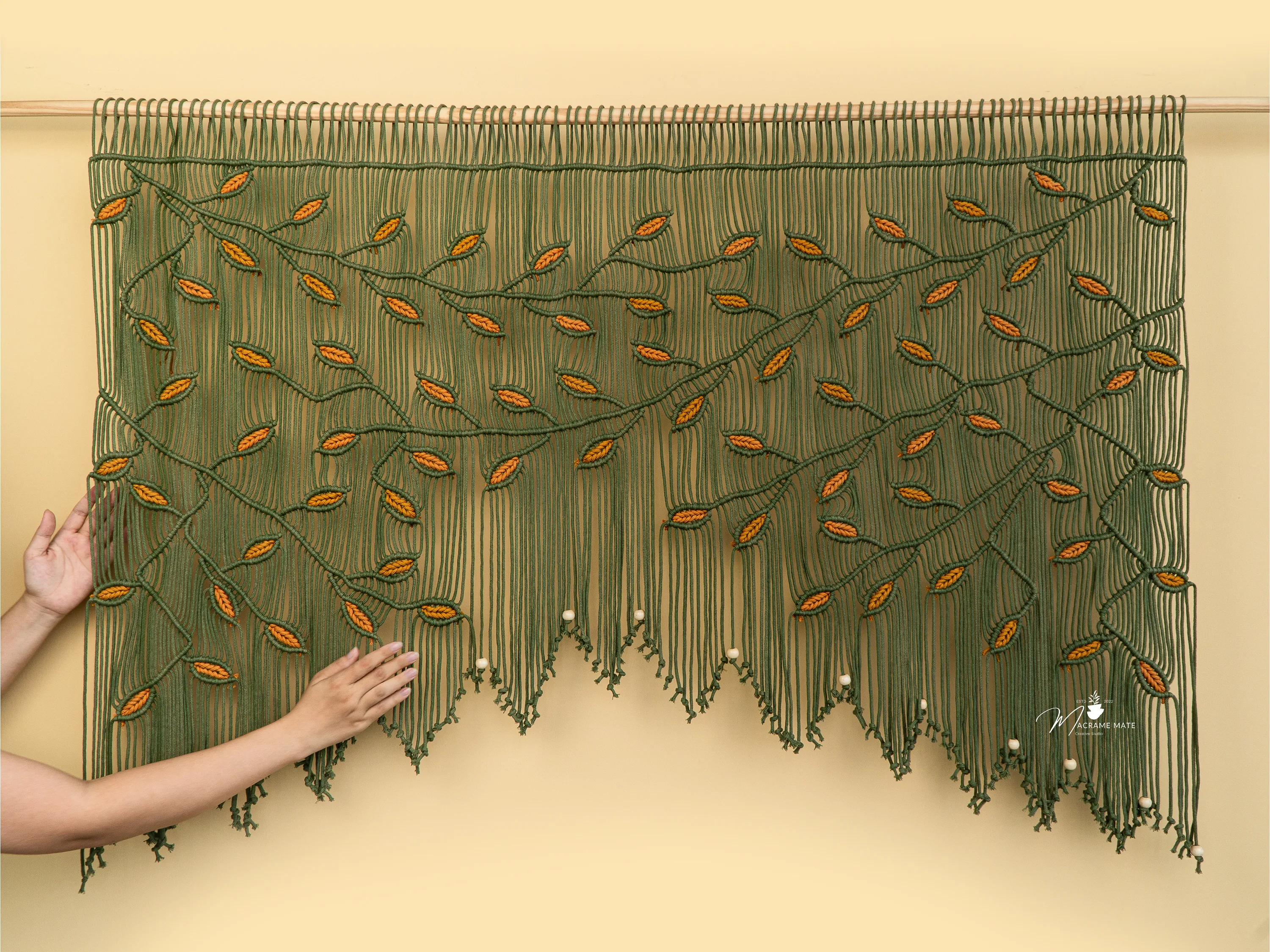 Aura Olive Mustard Macrame Window Curtain - Image 5