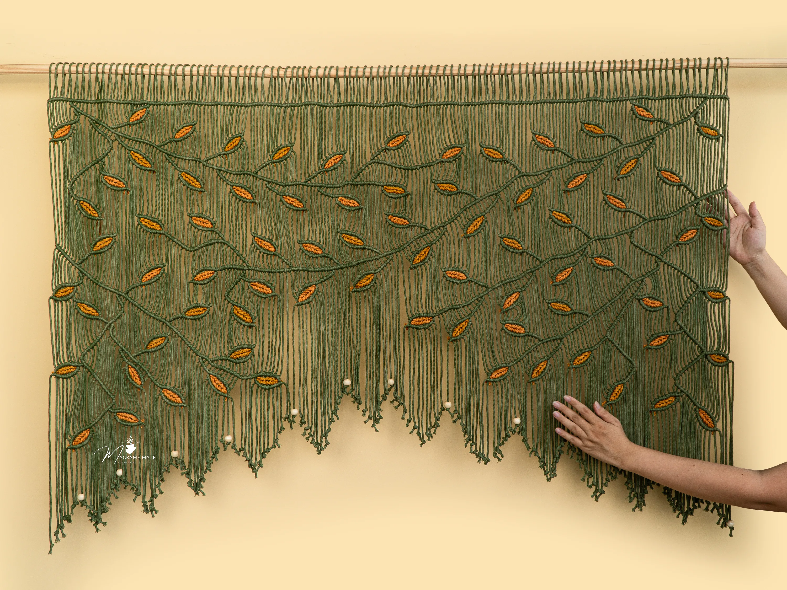 Aura Olive Mustard Macrame Window Curtain - Image 6