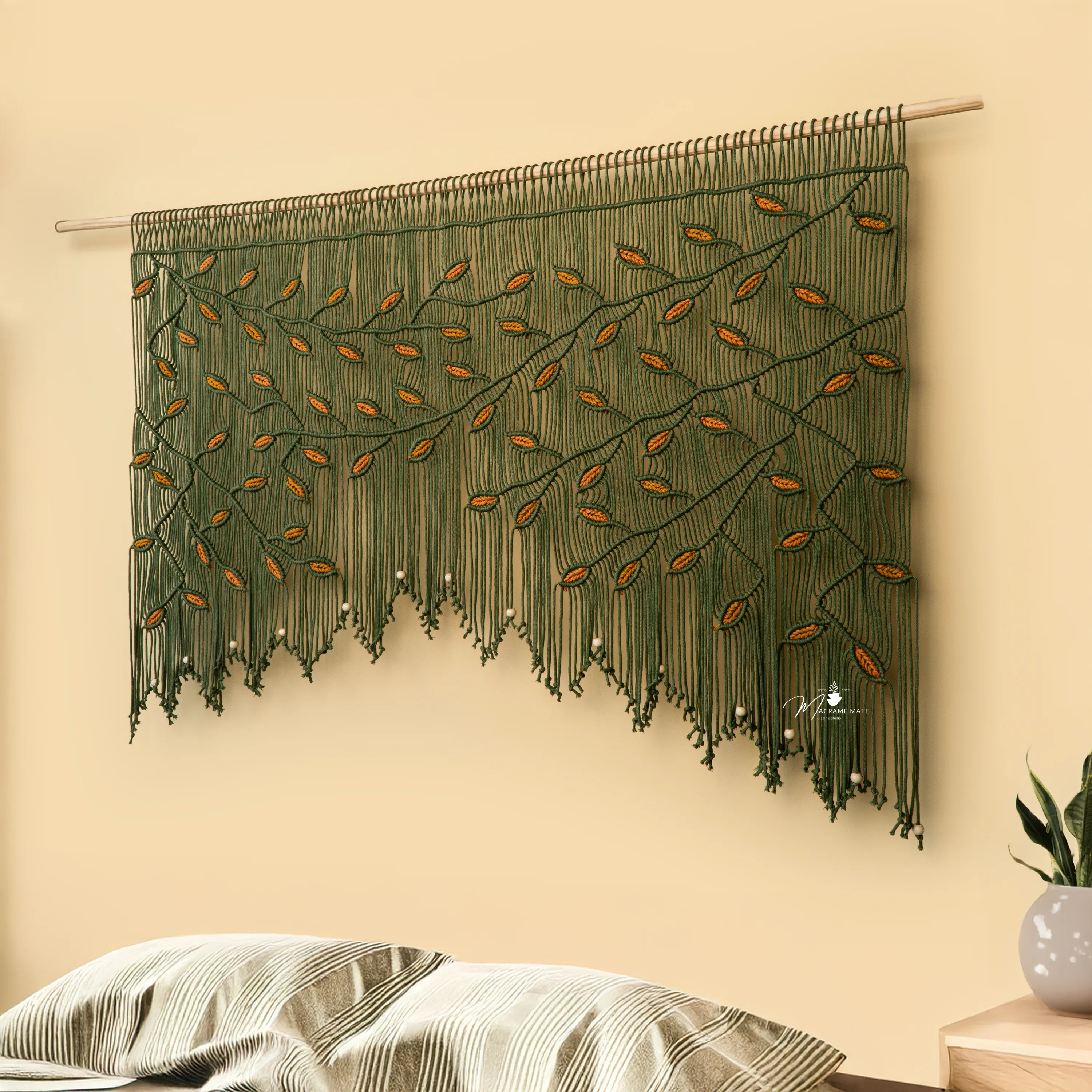 Aura Olive Mustard Macrame Window Curtain - Image 7