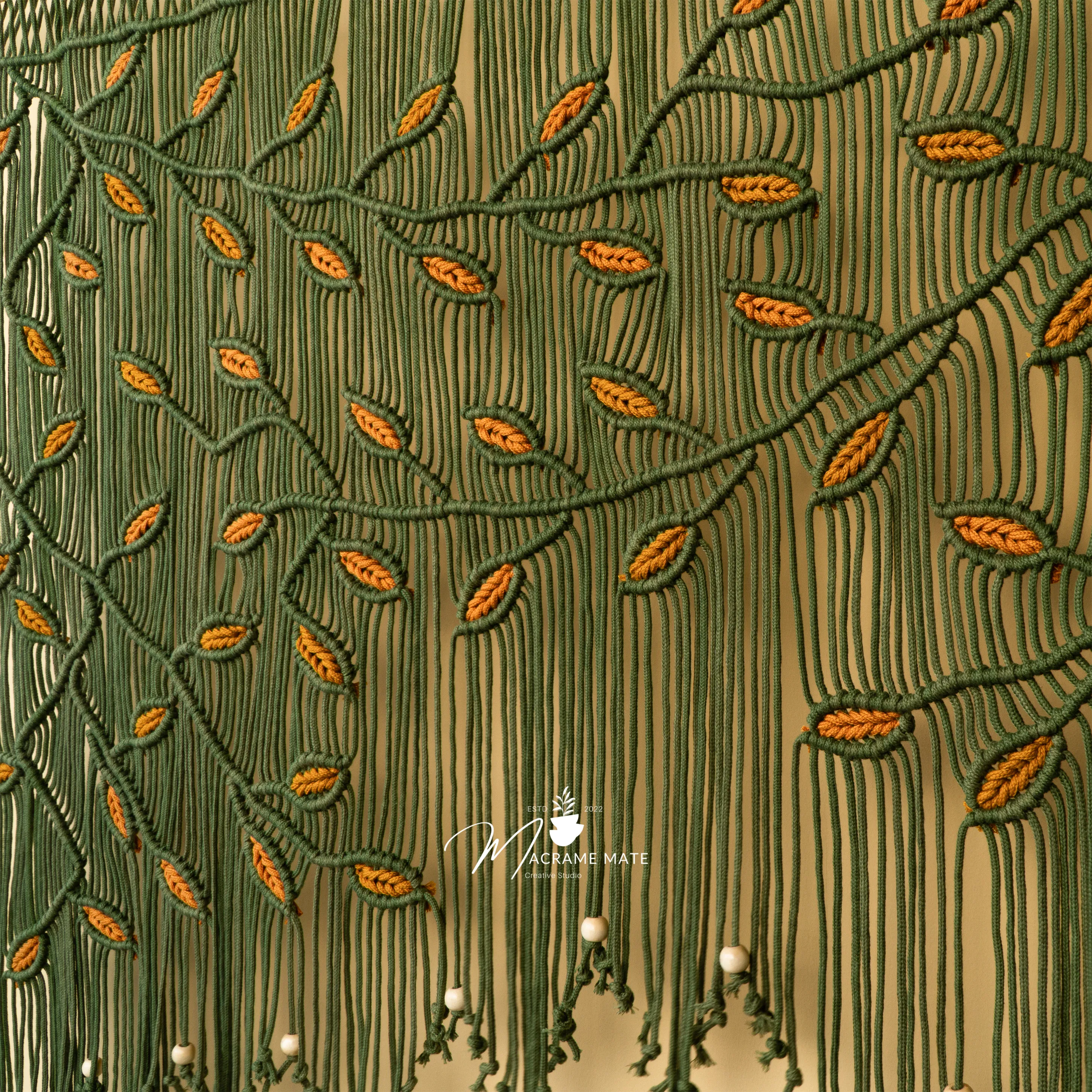 Aura Olive Mustard Macrame Window Curtain - Image 8