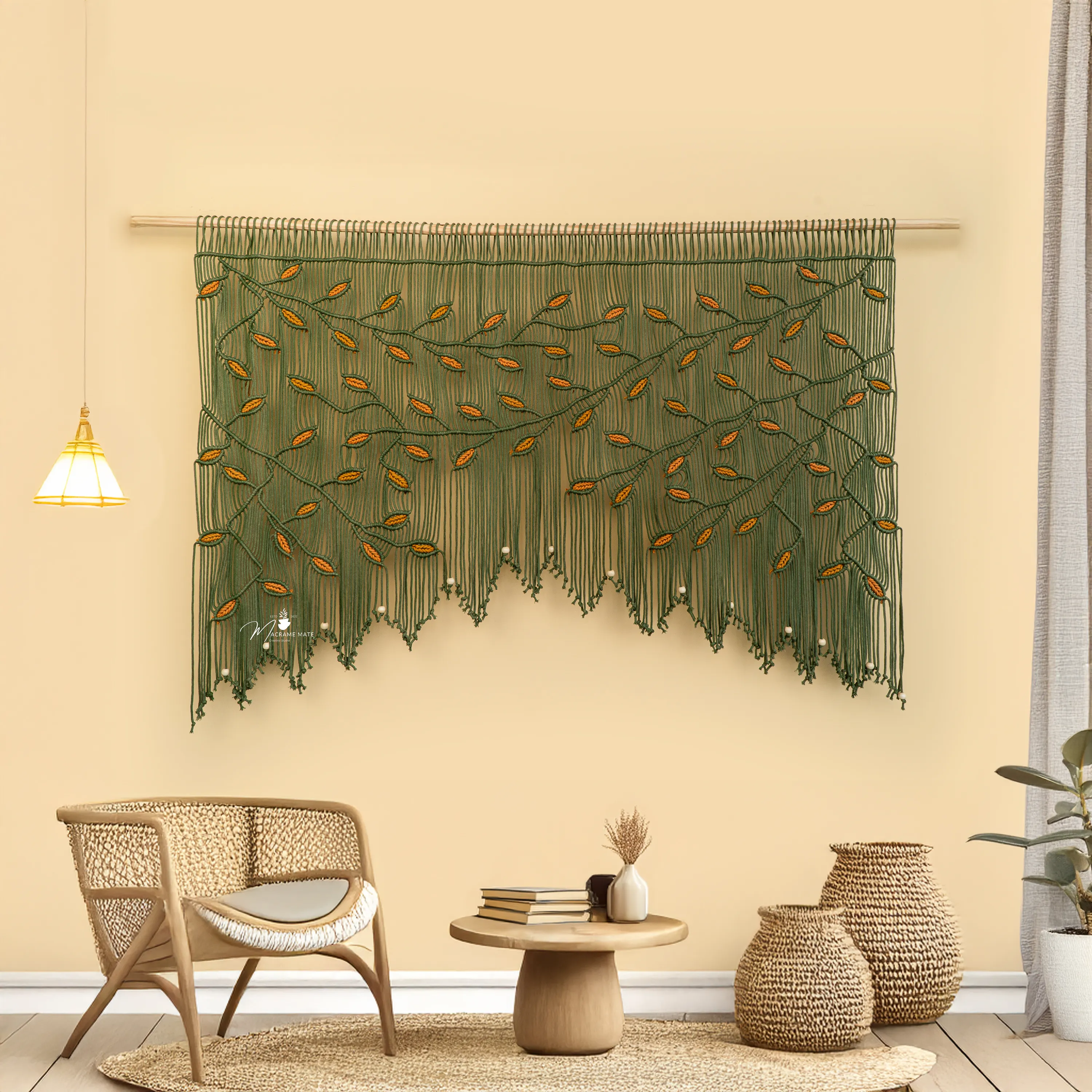Aura Olive Mustard Macrame Window Curtain - Image 9