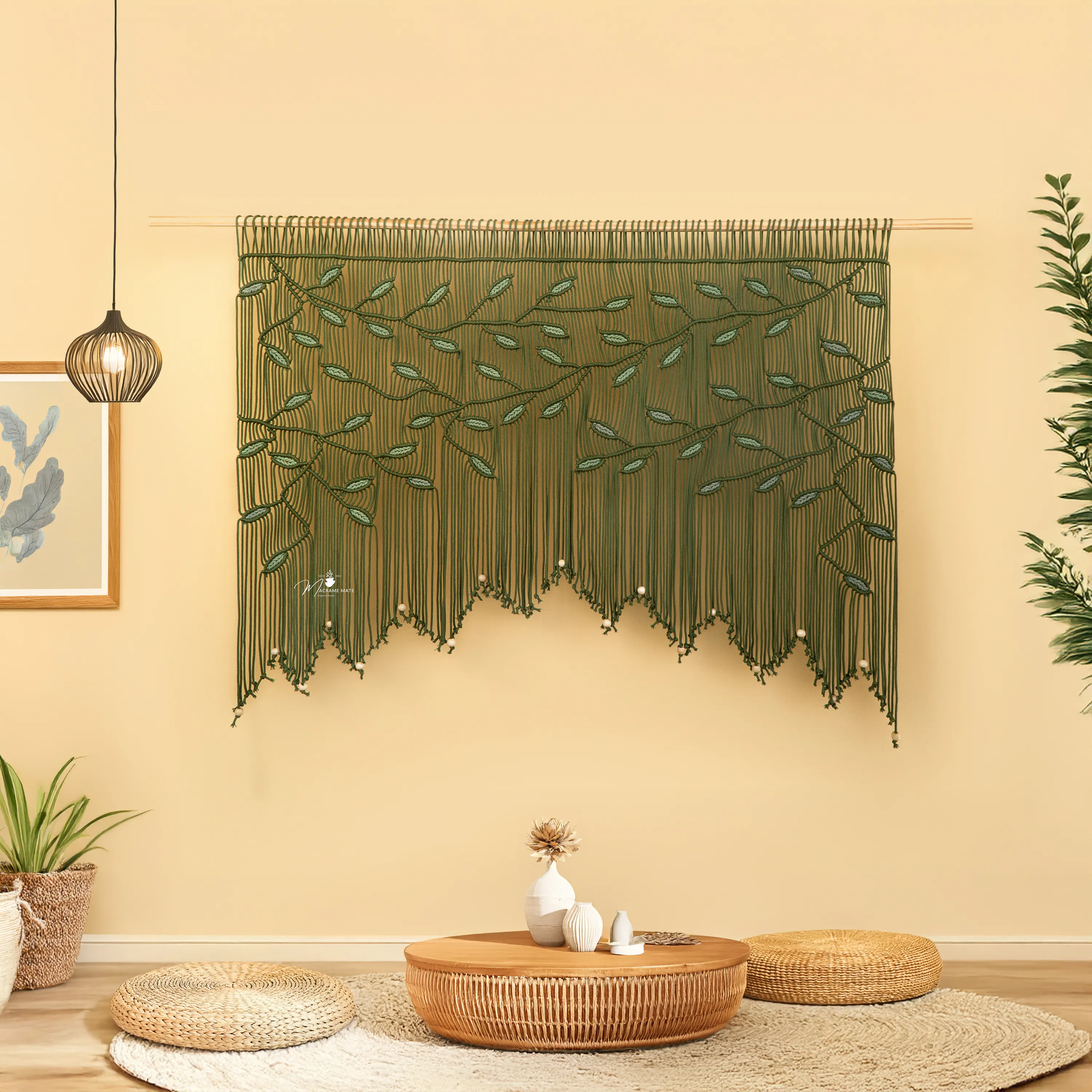 Aura Olive Sage Macrame Window Curtain - Image 10