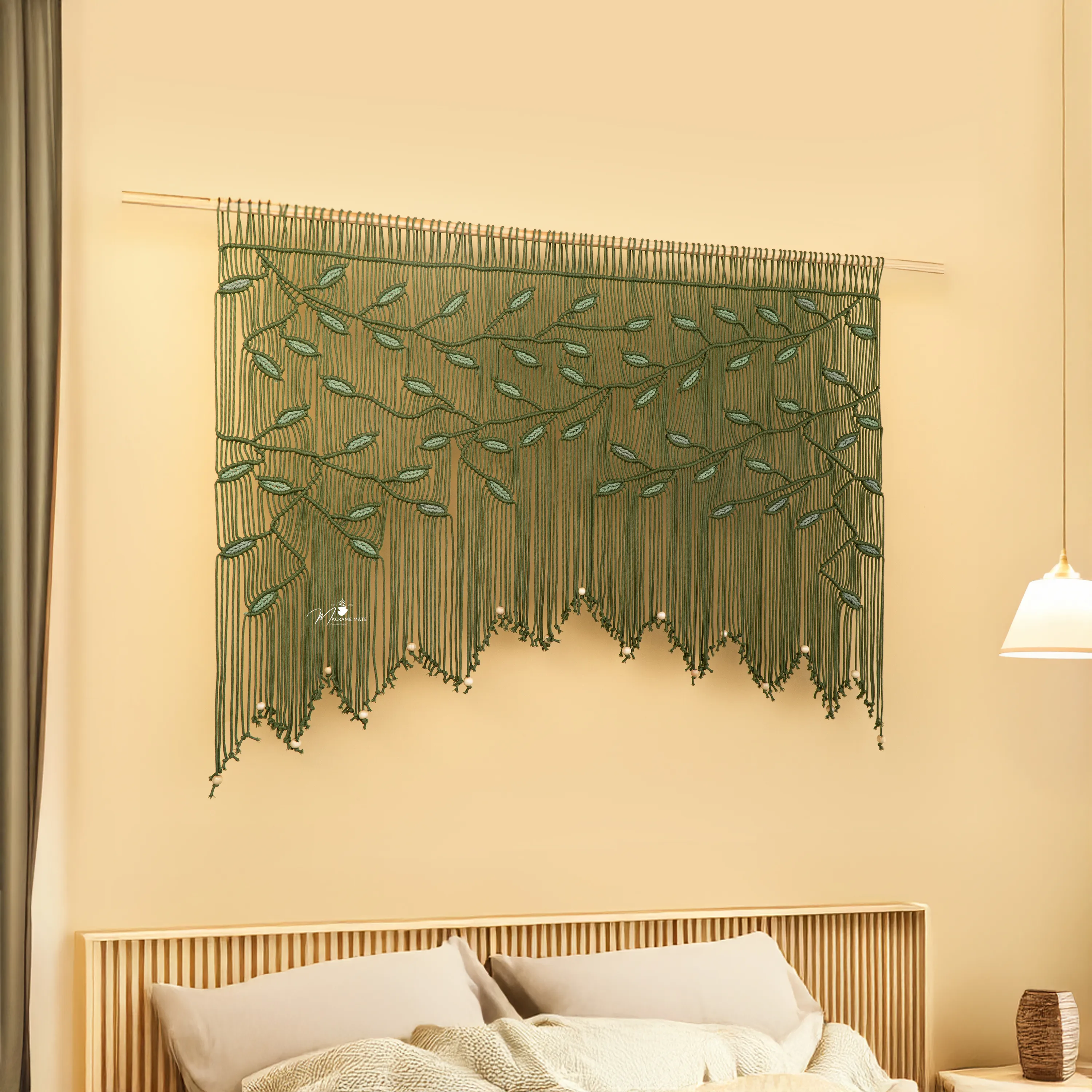 Aura Olive Sage Macrame Window Curtain - Image 11