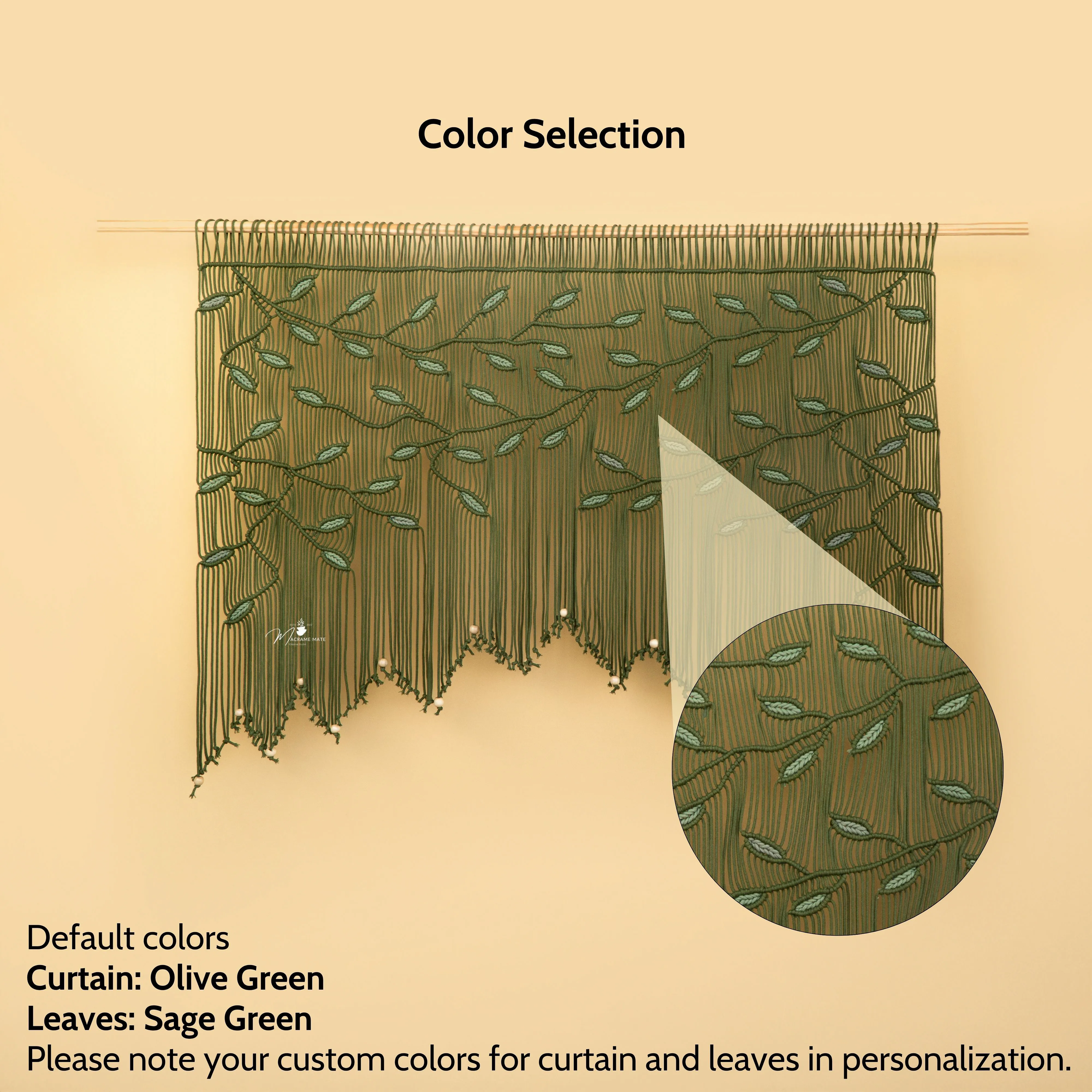 Aura Olive Sage Macrame Window Curtain - Image 3