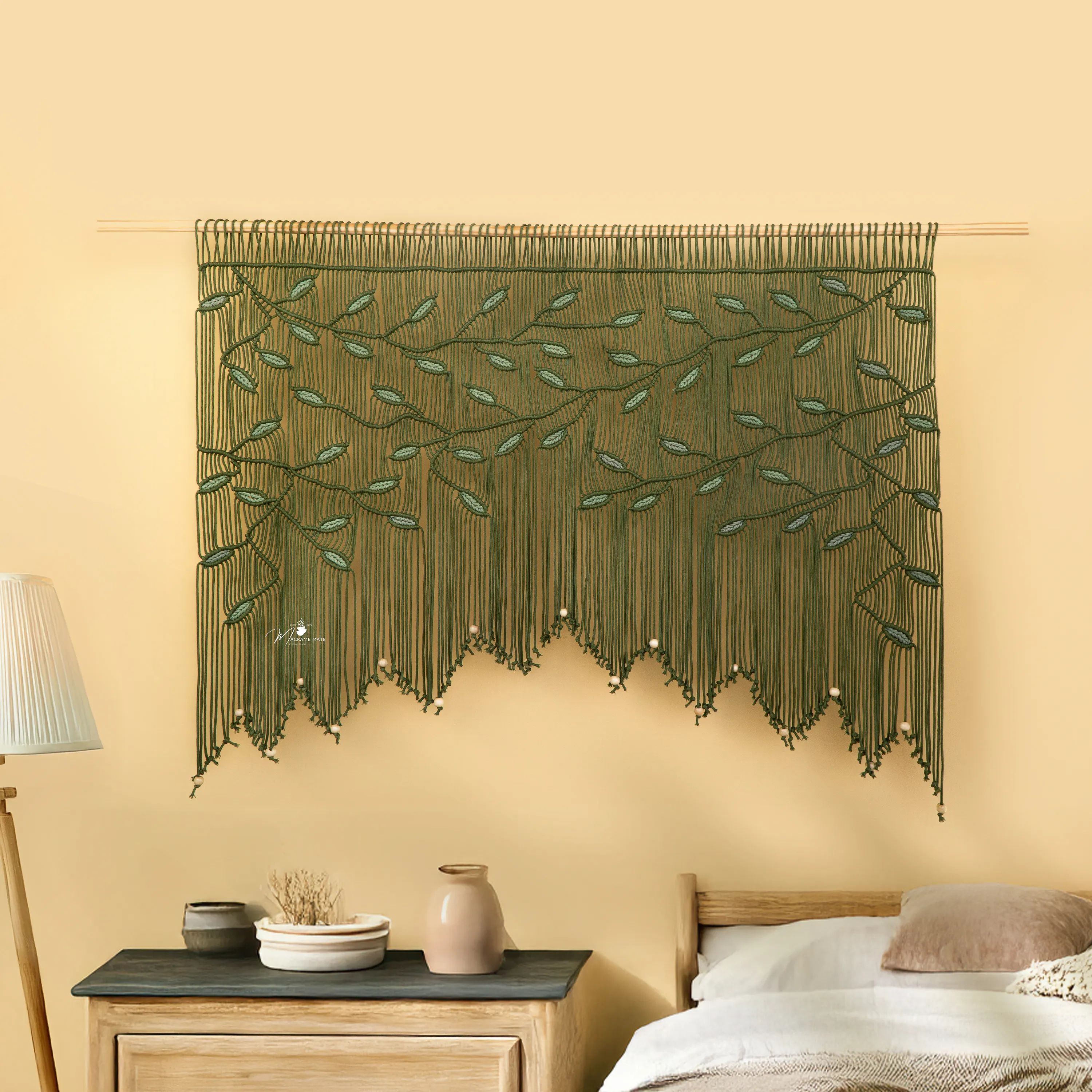 Aura Olive Sage Macrame Window Curtain - Image 5