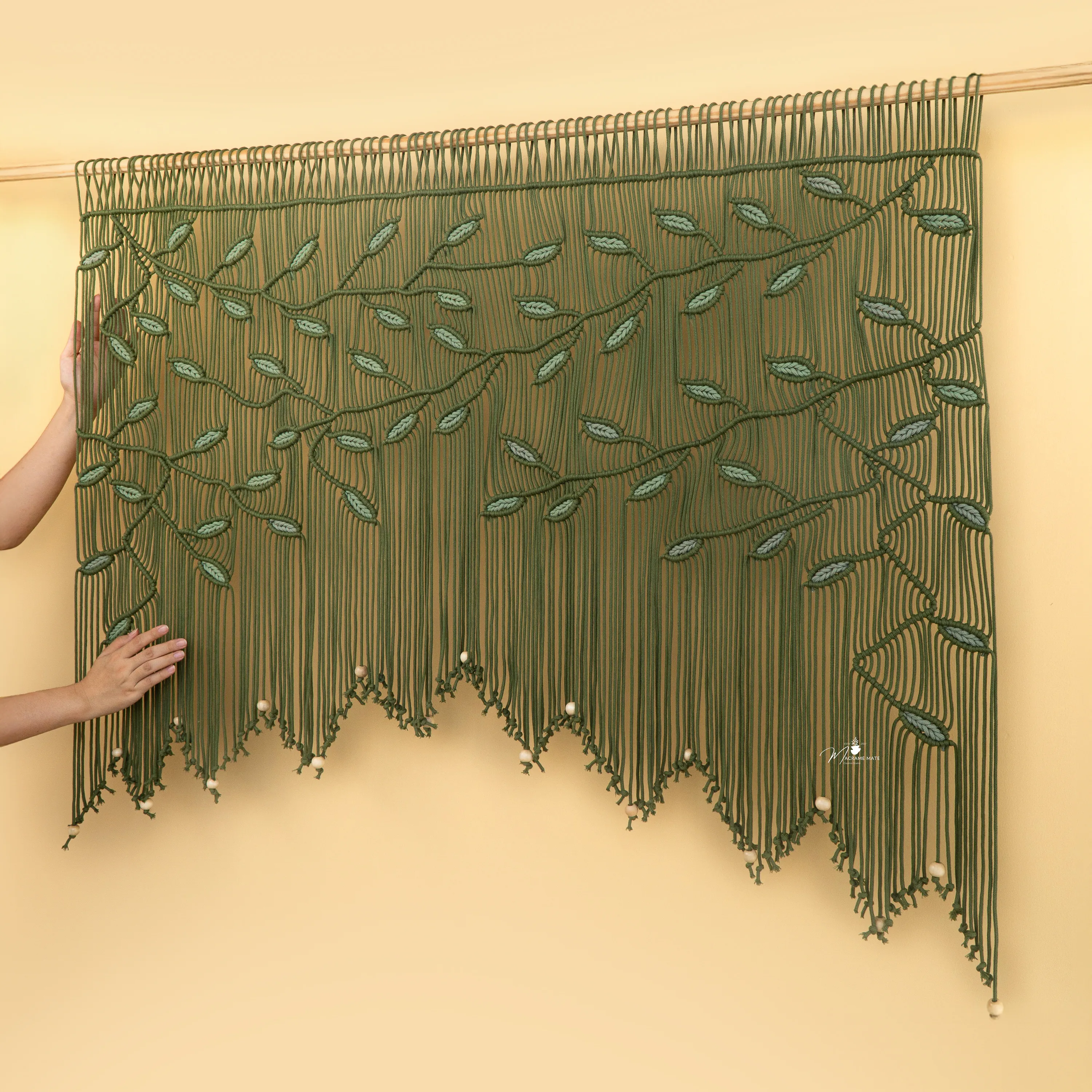 Aura Olive Sage Macrame Window Curtain - Image 6