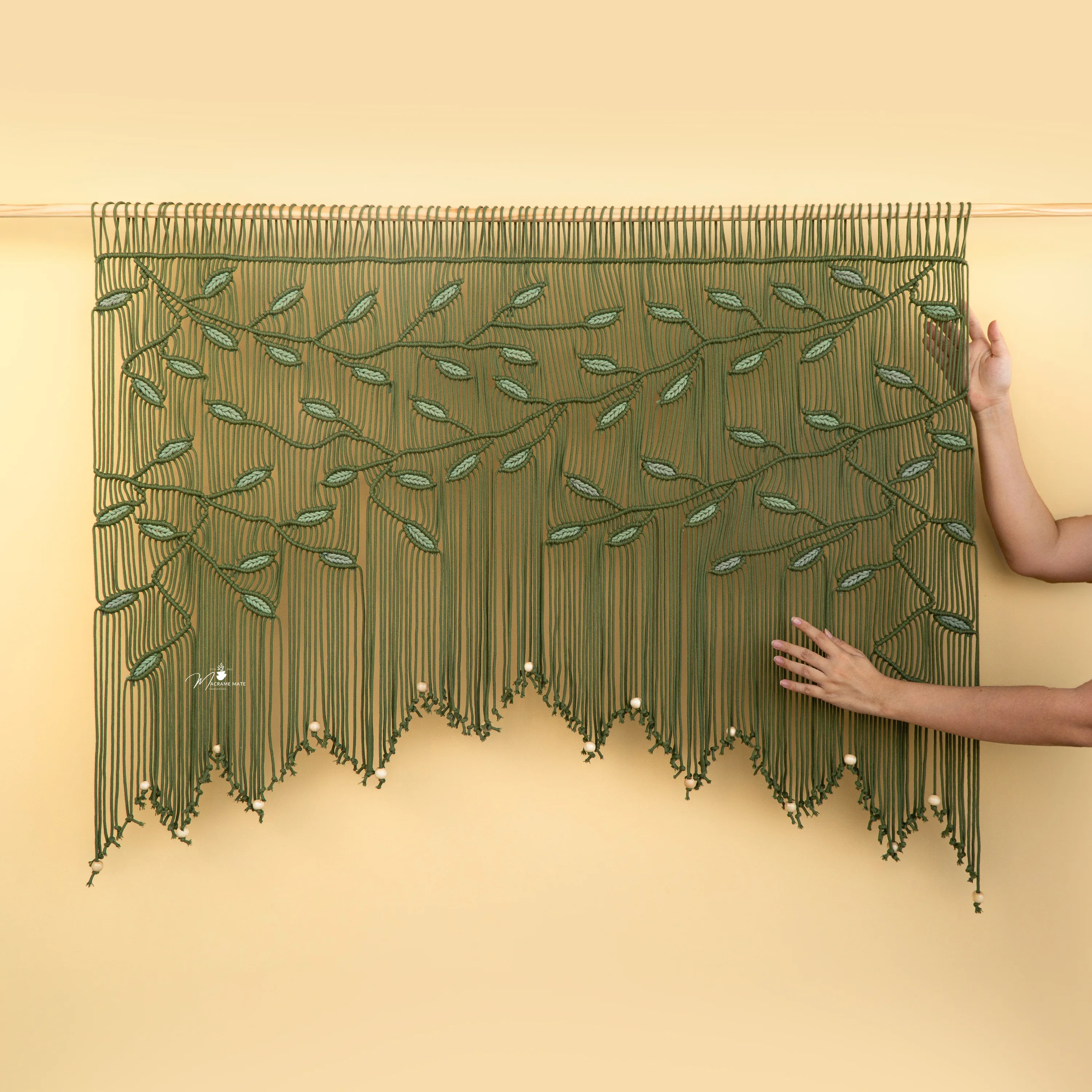 Aura Olive Sage Macrame Window Curtain - Image 7